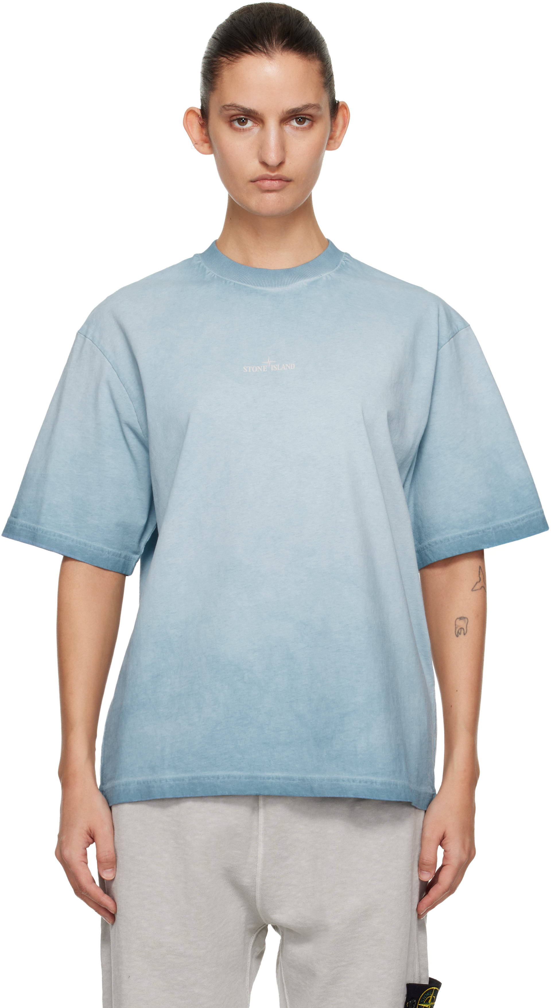 Stone Island: Blue 2100002 Combed Organic Cotton Jersey 'Erosion