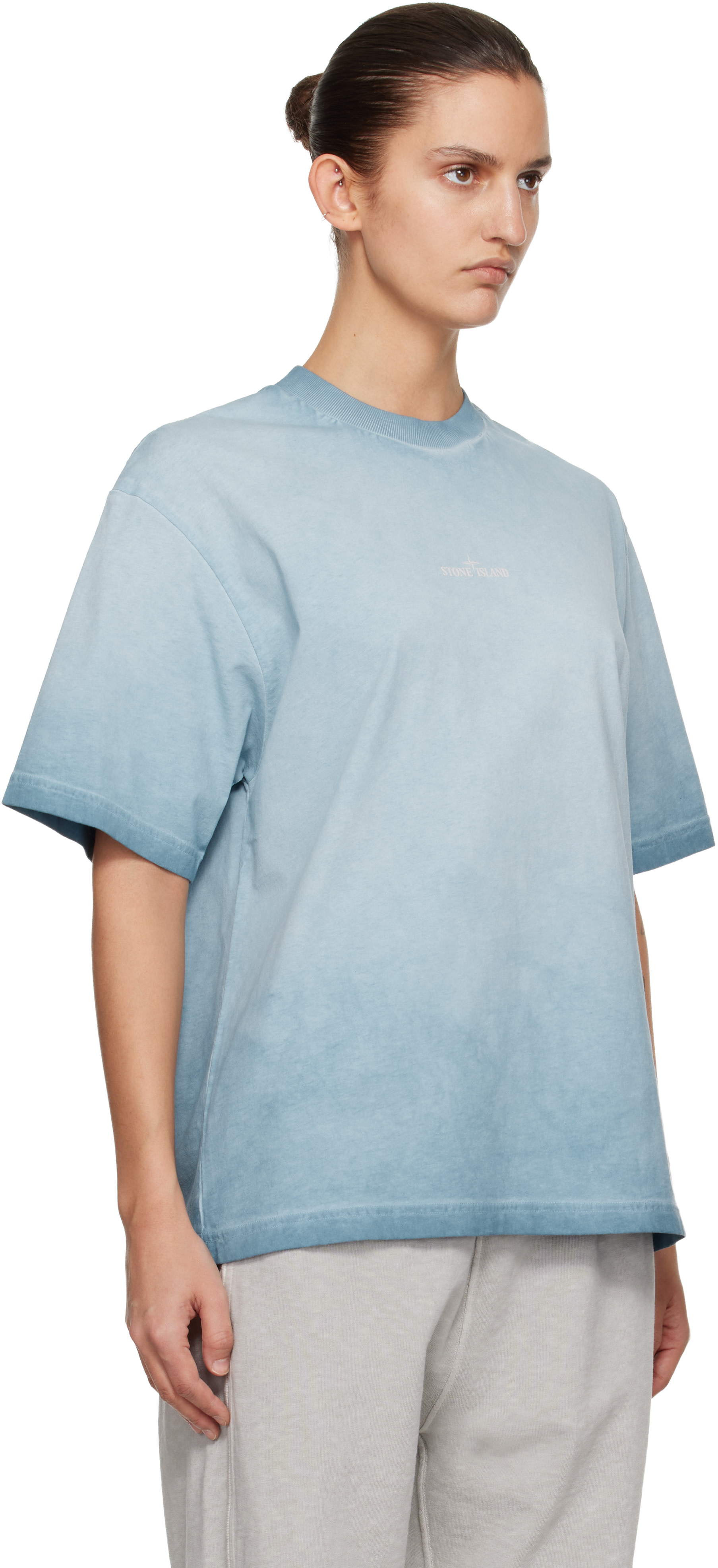Stone Island: ブルー 2100002 Combed Organic Cotton Jersey 