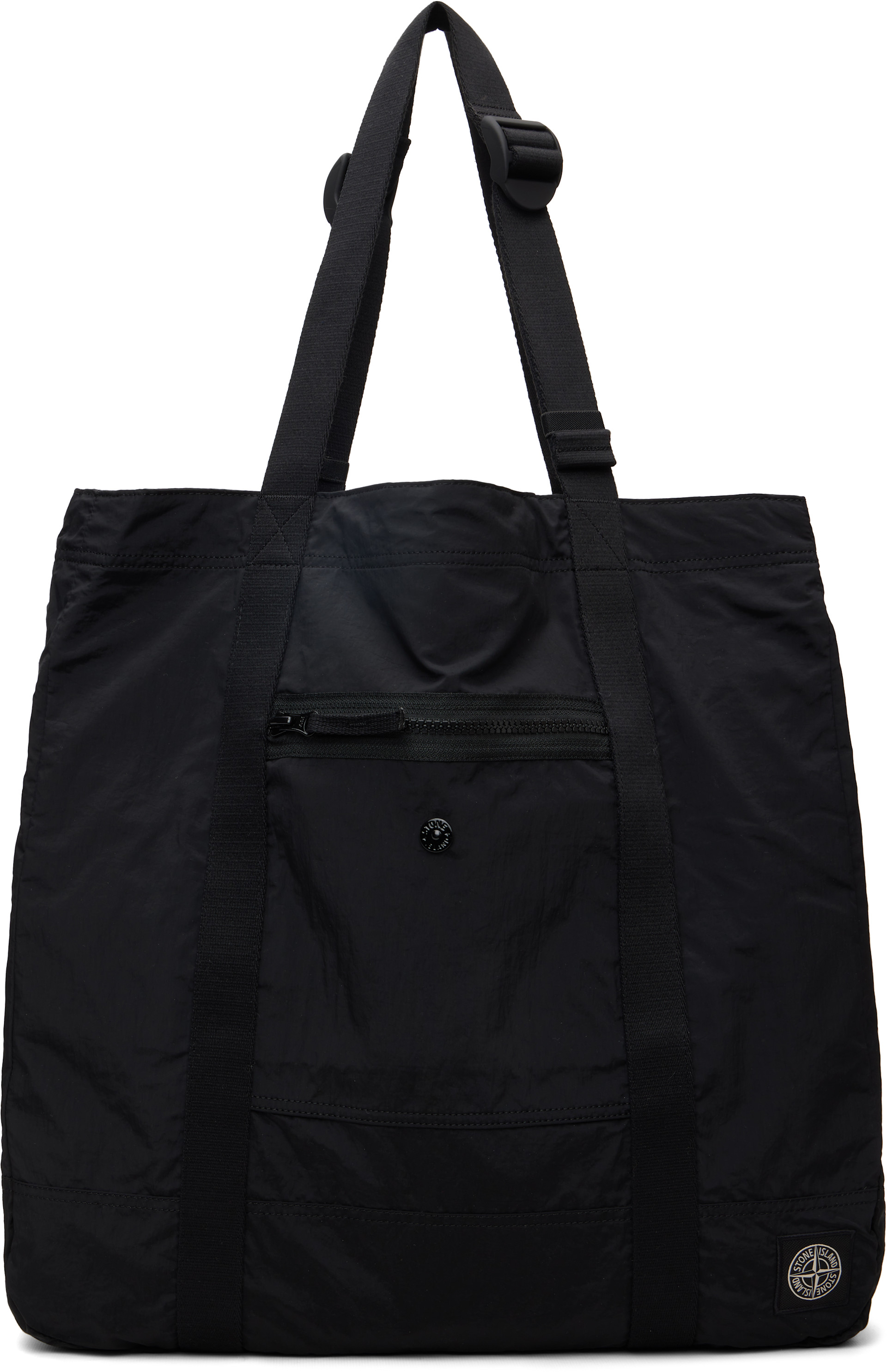 Stone Island: Black 9200012 Coated Nylon Metal ECONYL Tote | SSENSE