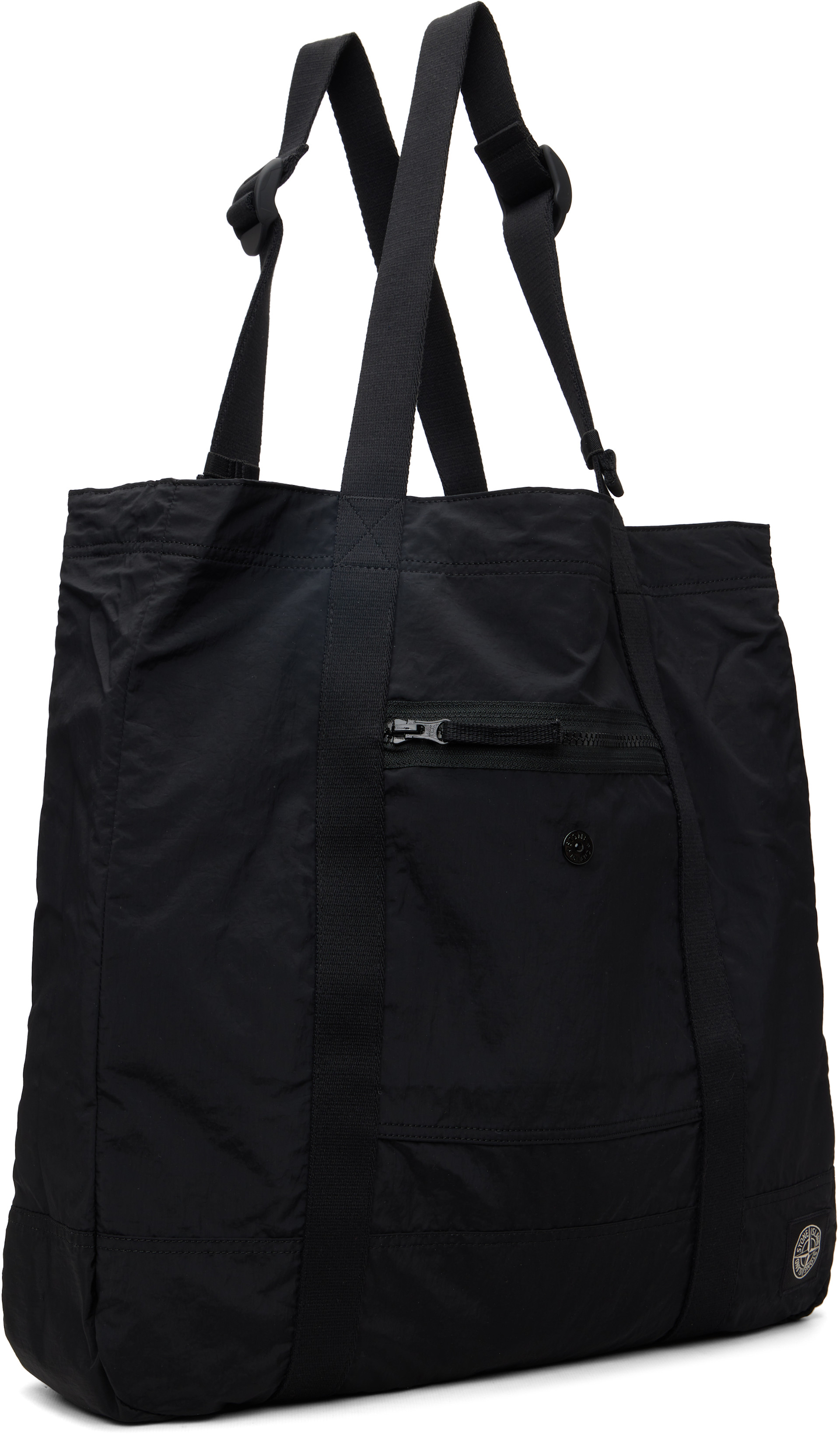 Stone Island: Black 9200012 Coated Nylon Metal ECONYL Tote | SSENSE
