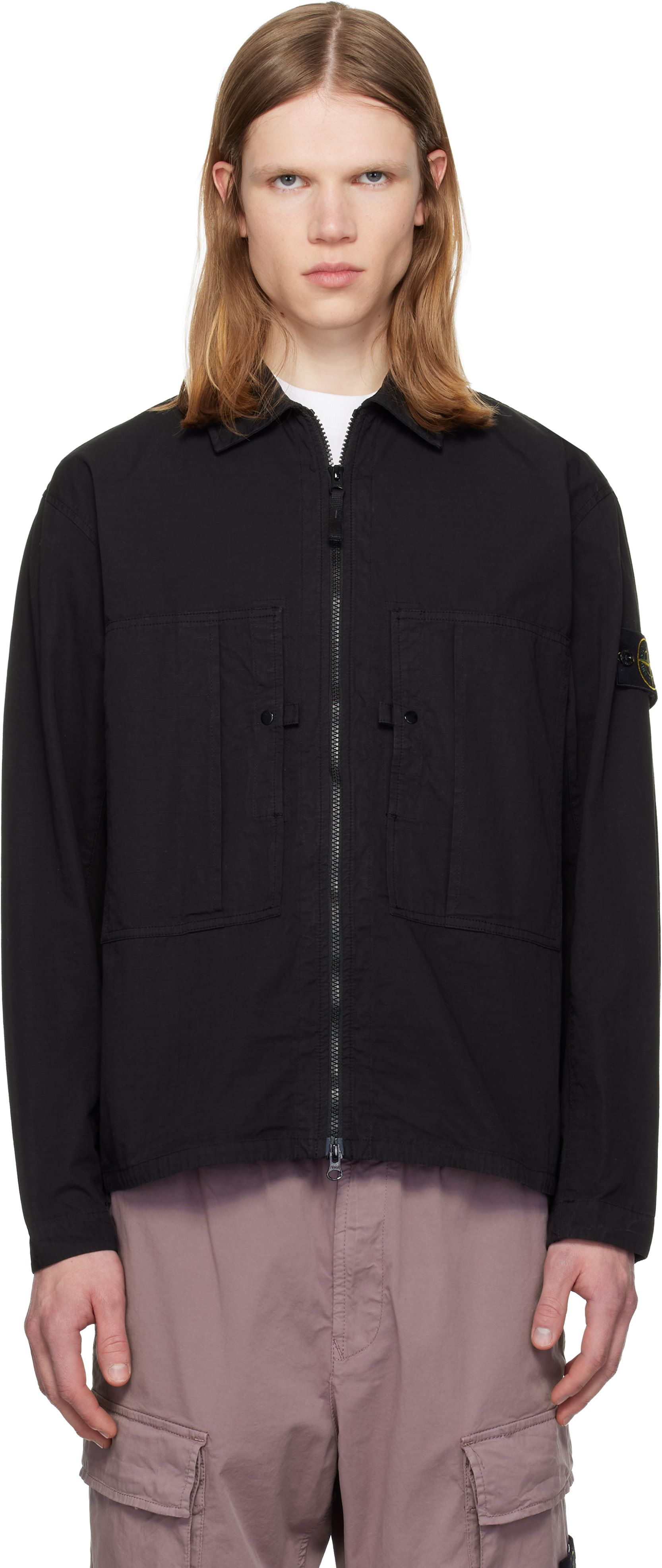 Stone Island: Black 1200005 Mercerized Organic Cotton Ripstop