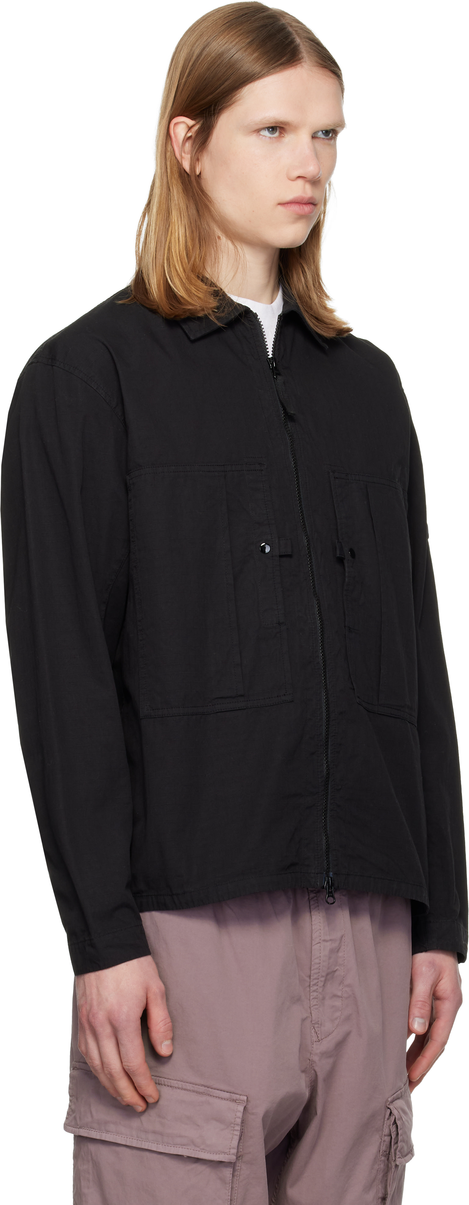 Stone Island: Black 1200005 Mercerized Organic Cotton Ripstop