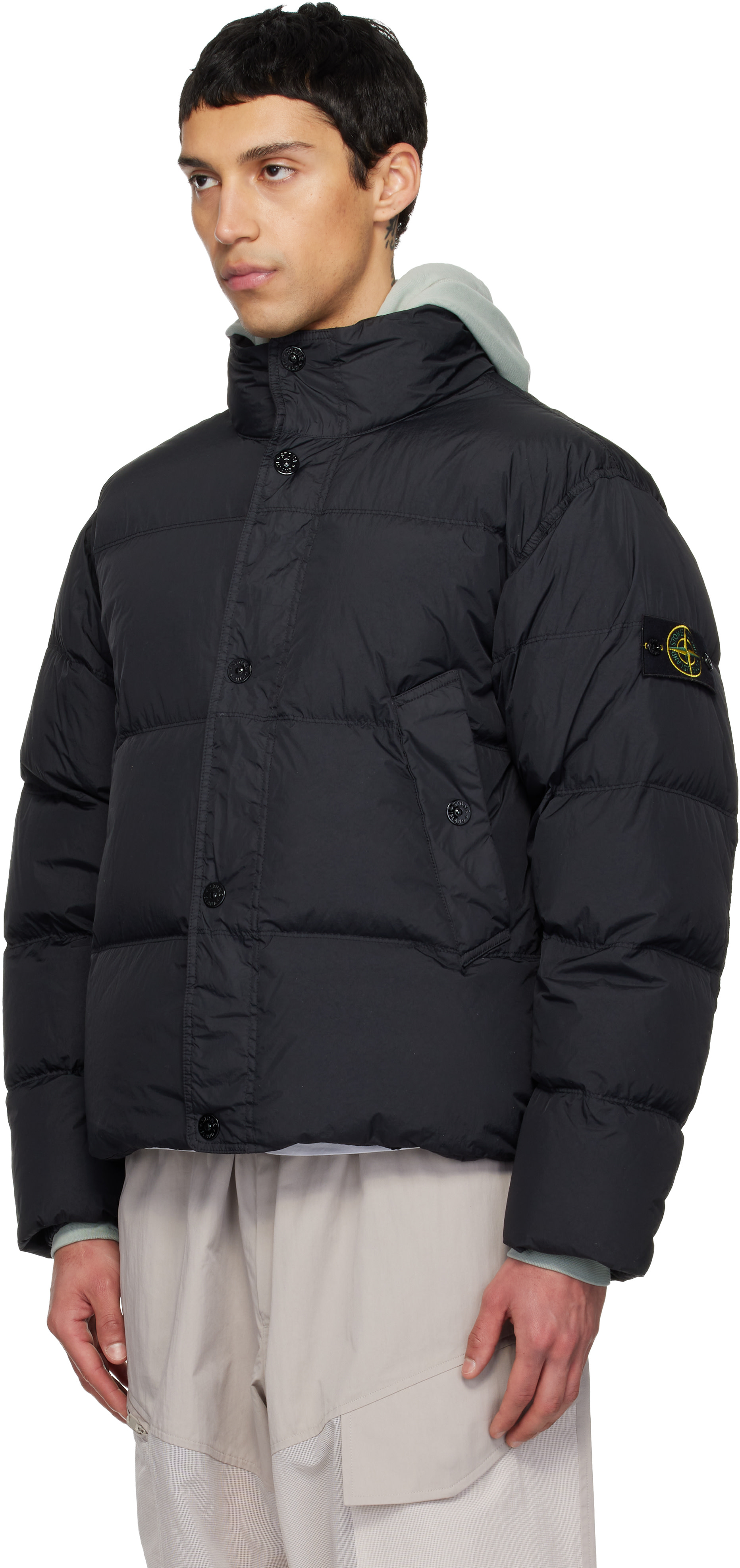 Stone Island: ブラック 4100010 Crinkle Reps NY ダウンジャケット