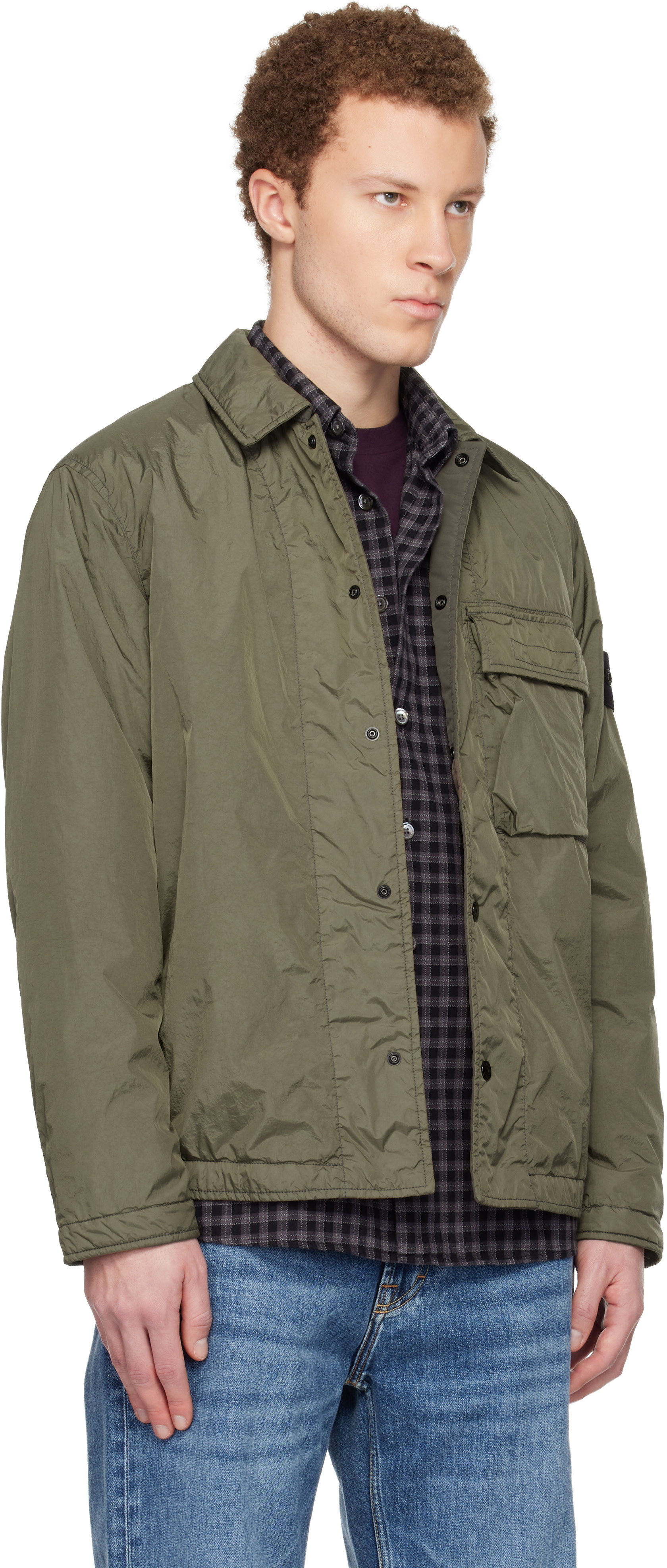 Stone Island: カーキ 1200002 Crinkle Reps NY オーバーシャツ