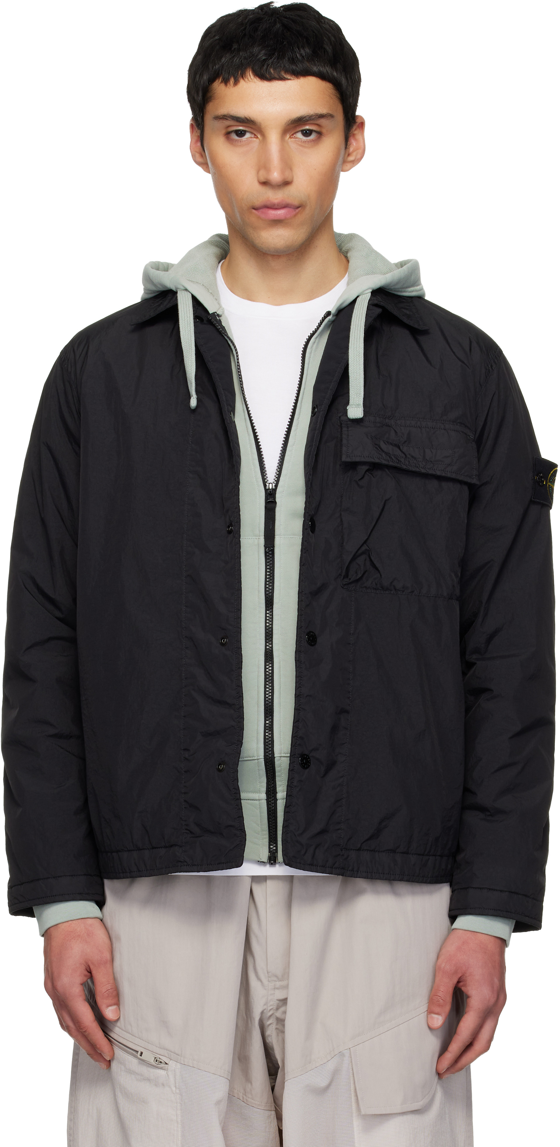Stone Island: Black 1200002 Garment Dyed Crinkled Reps Shirt
