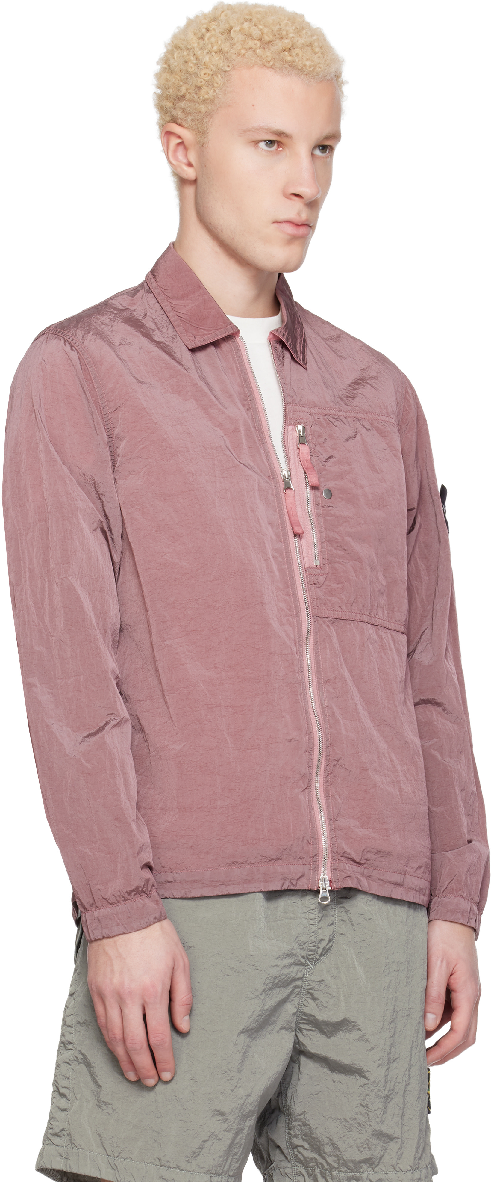 Stone Island: Pink 1200038 Nylon Metal ECONYL Jacket | SSENSE Denmark