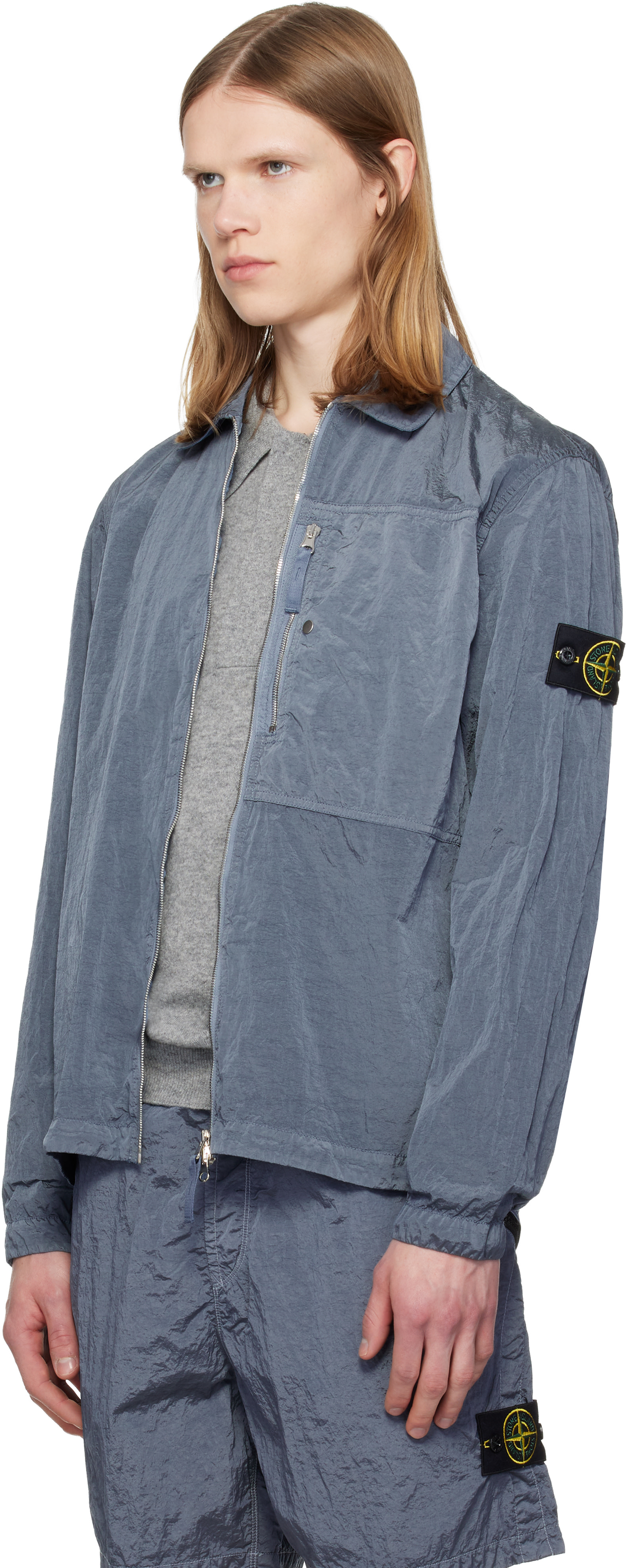 Stone Island: Blue 1200038 Nylon Metal ECONYL Overshirt | SSENSE