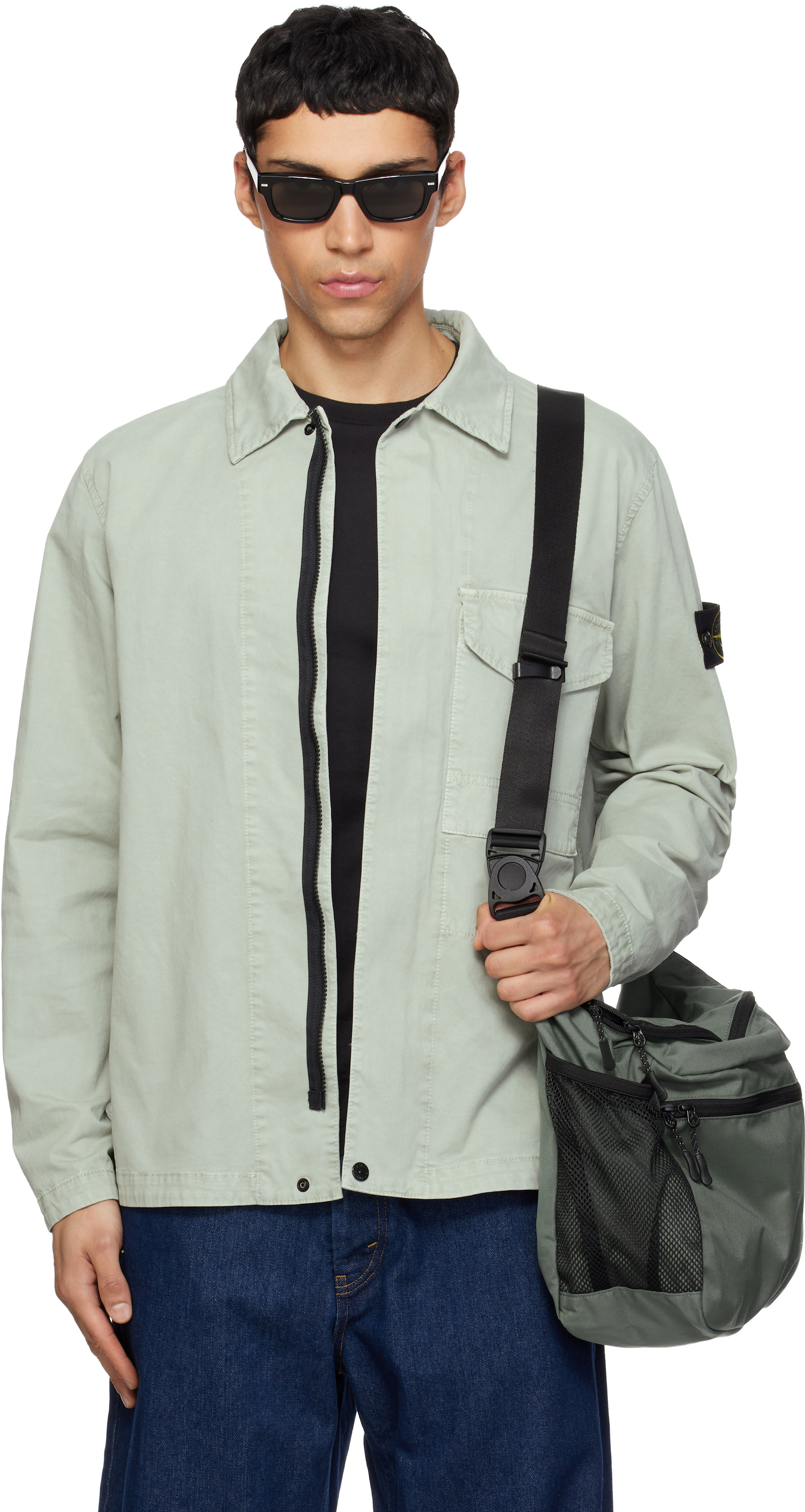 Stone Island: グリーン 1200001 Organic Cotton Stretch 'Old' Effect
