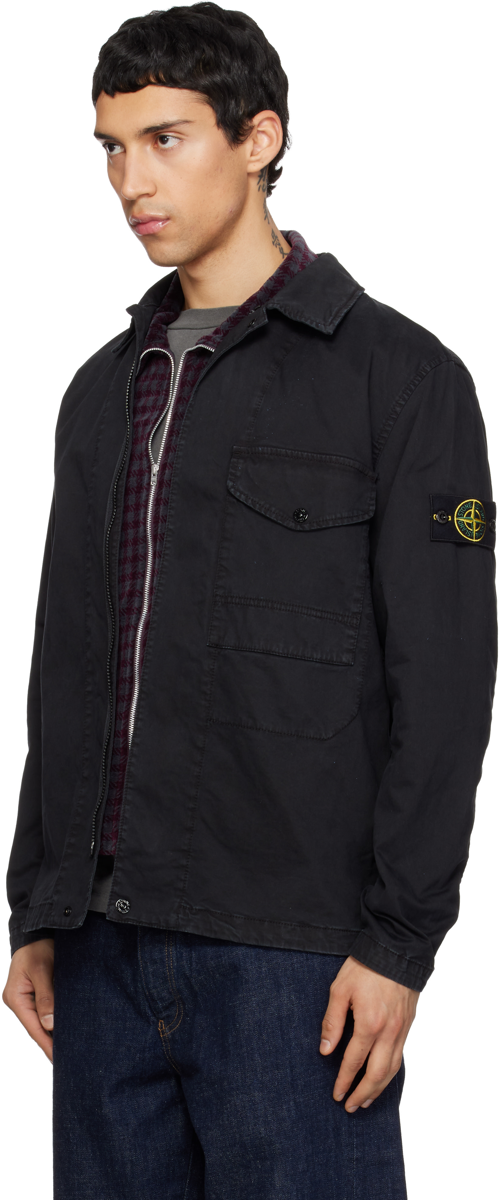 Stone Island: ブラック 1200001 Organic Cotton Stretch 'Old' Effect