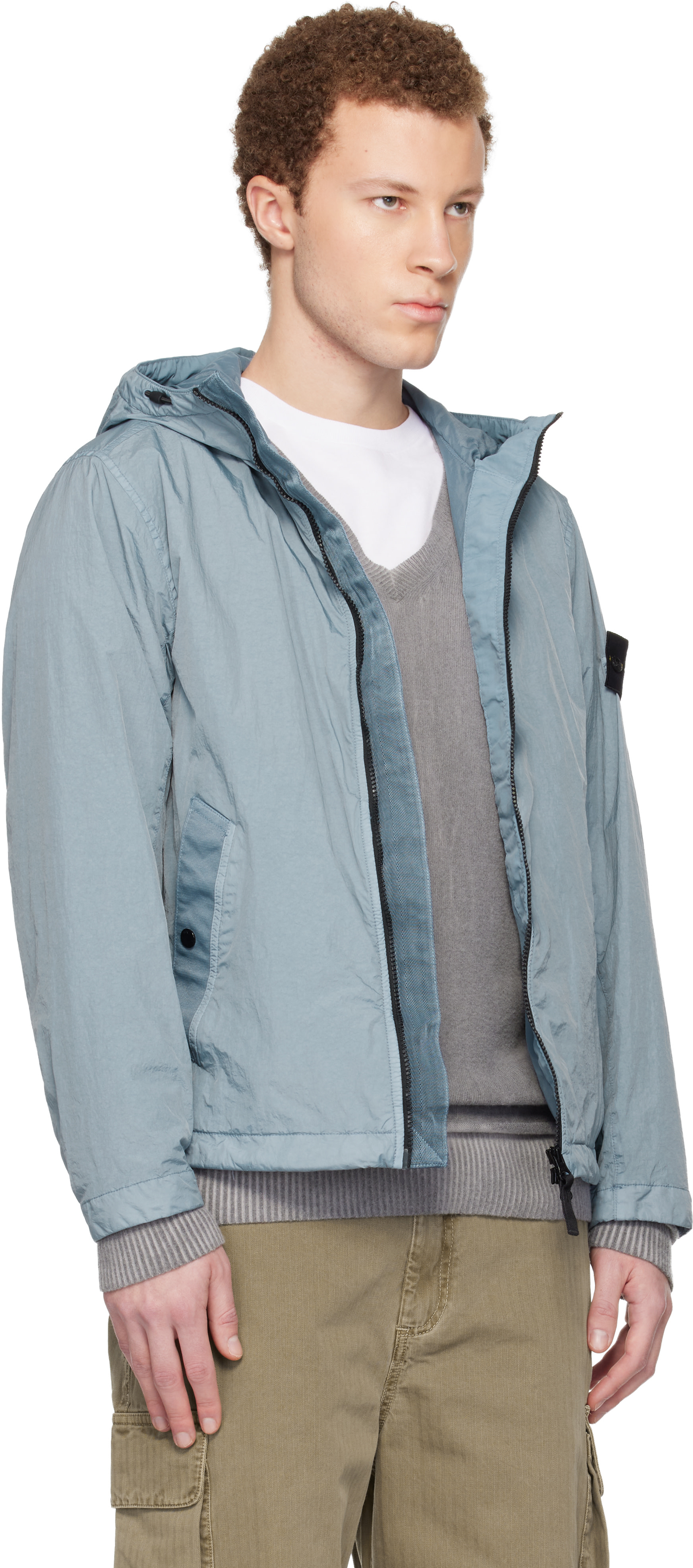 Stone Island: ブルー 4100001 Crinkle Reps NY ジャケット | SSENSE 日本