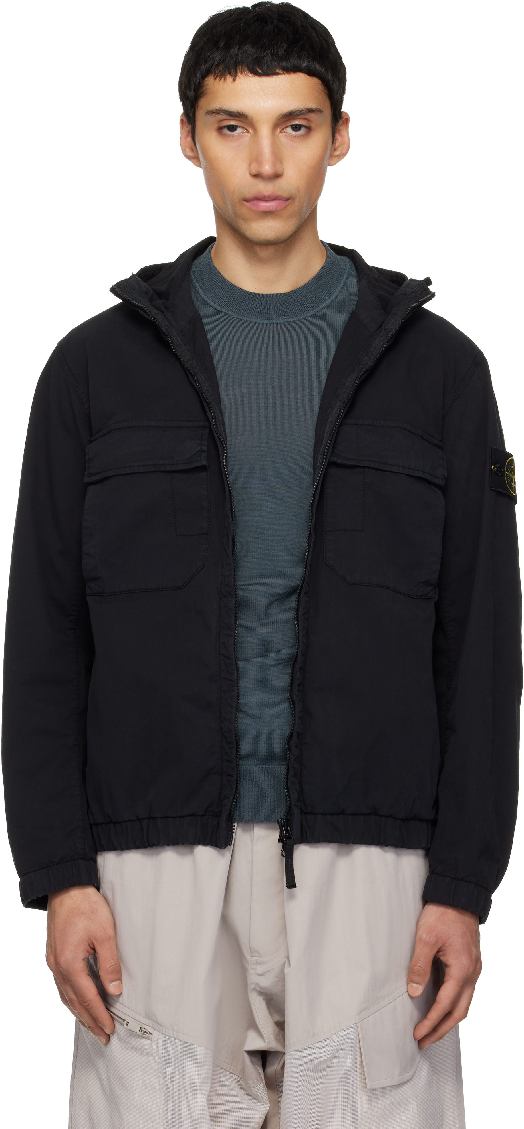 STONE  ブラック コットンジャケット Stone Island: ブラック 4100077 Stretch Organic Cotton Twill