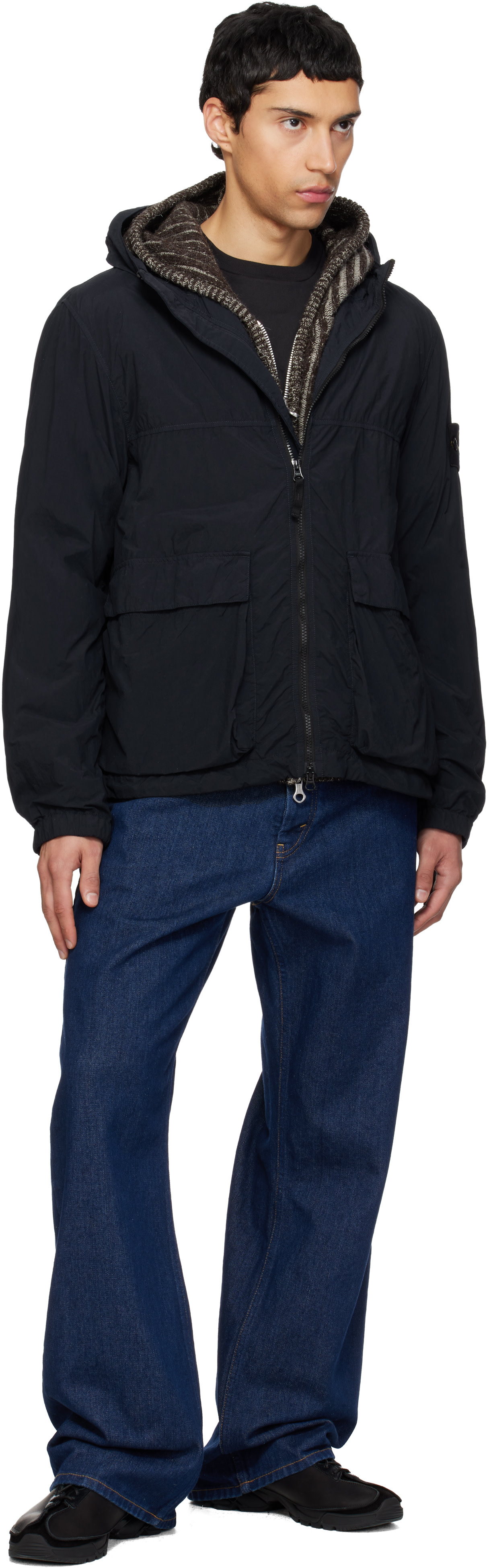 STONE  ストーン　ショートブルゾン　comoli aurale Stone Island: Navy 4100112 Nylon Smerigliato-TC Jacket | SSENSE