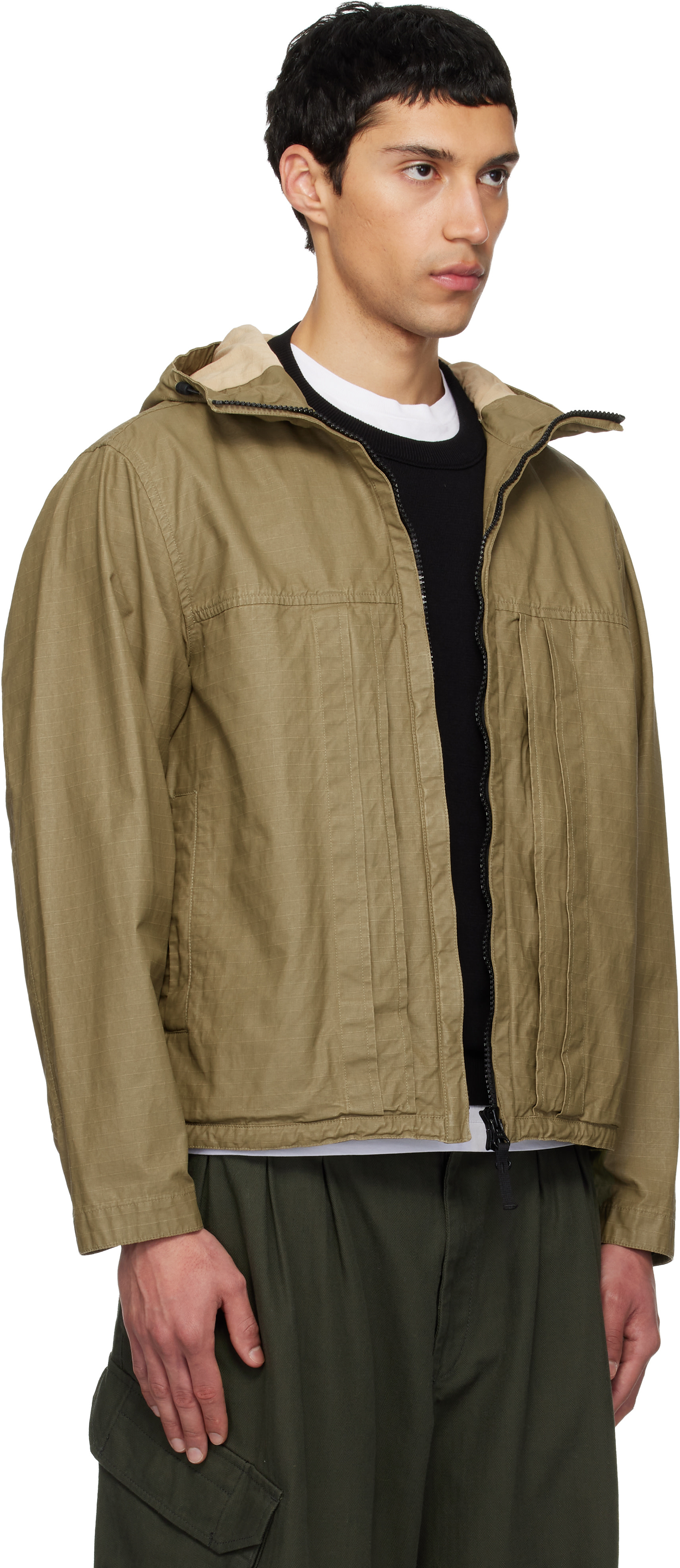 Stone Island - 카키 4100012 더블 코팅 코튼 립스탑 재킷
