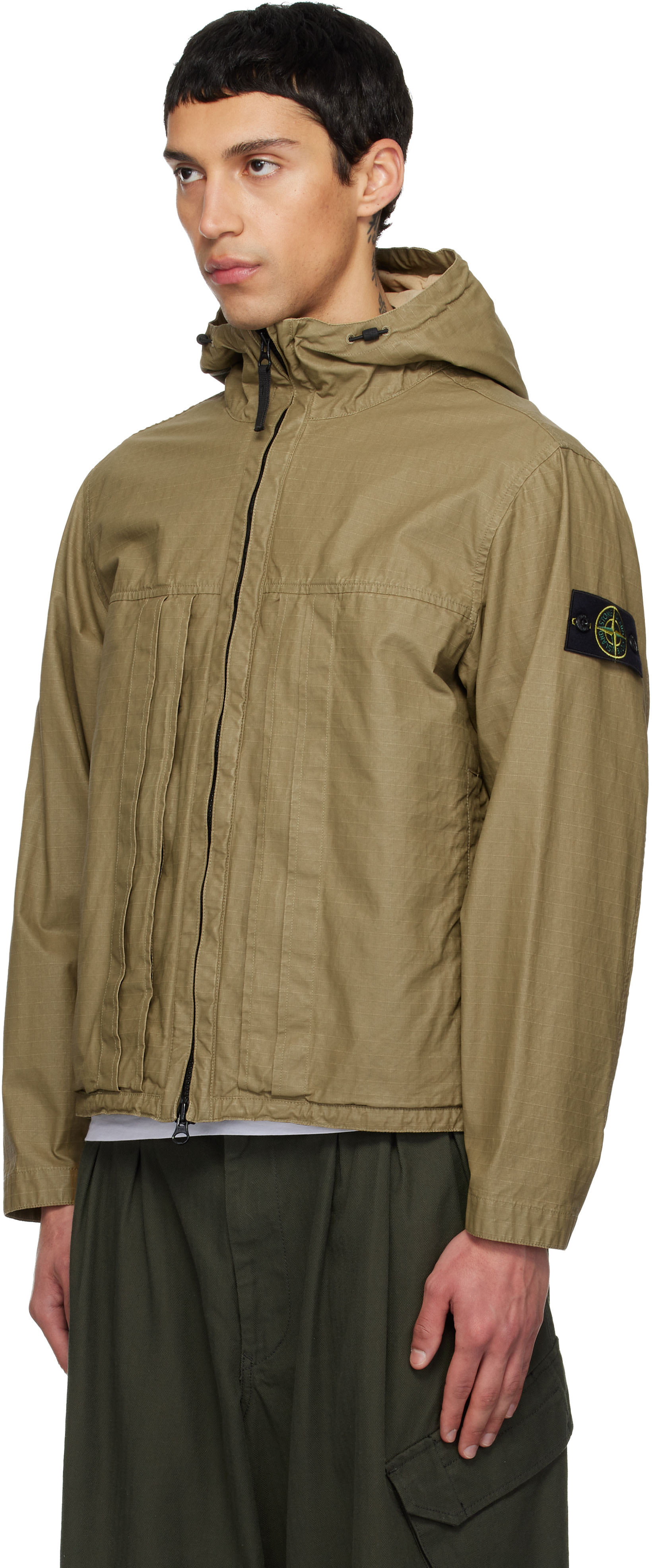 Stone Island - 카키 4100012 더블 코팅 코튼 립스탑 재킷