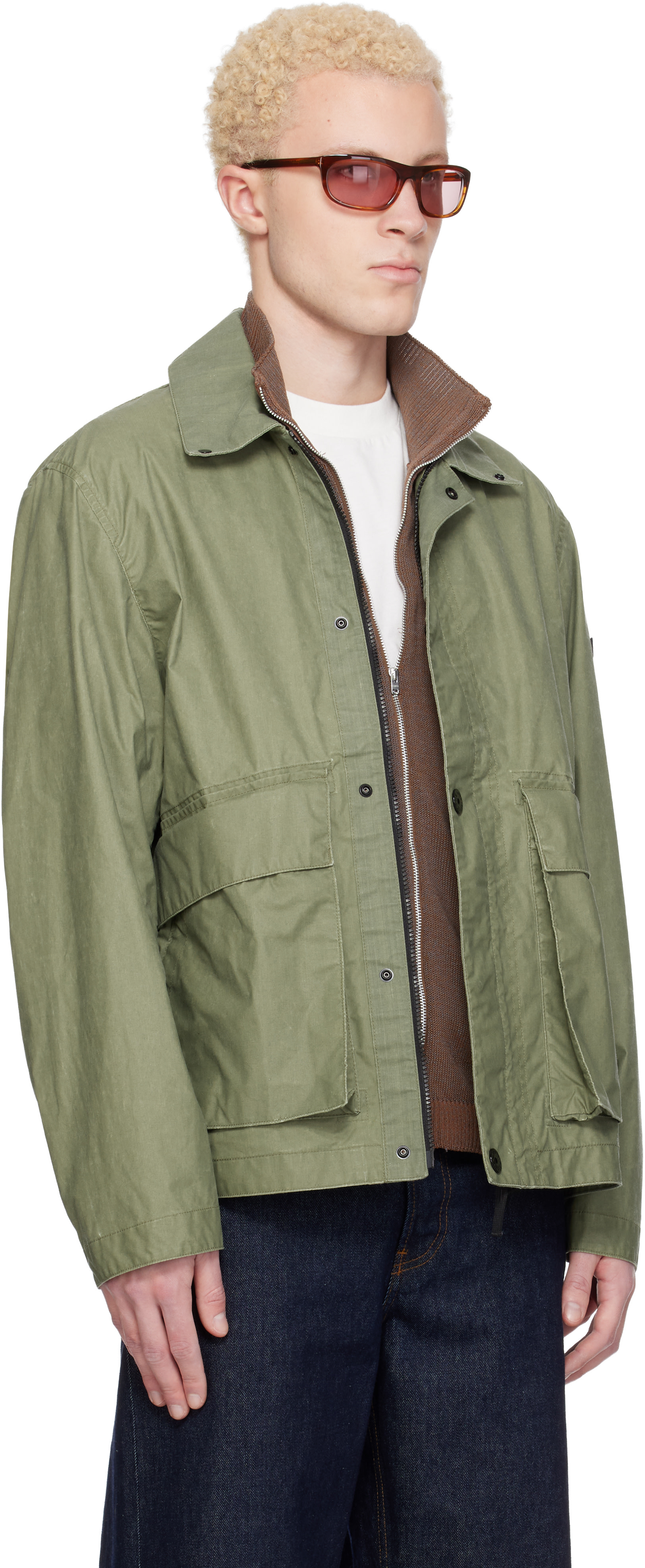 Stone Island: カーキ 4100054 Waxed Pigment Cotton Tela ジャケット