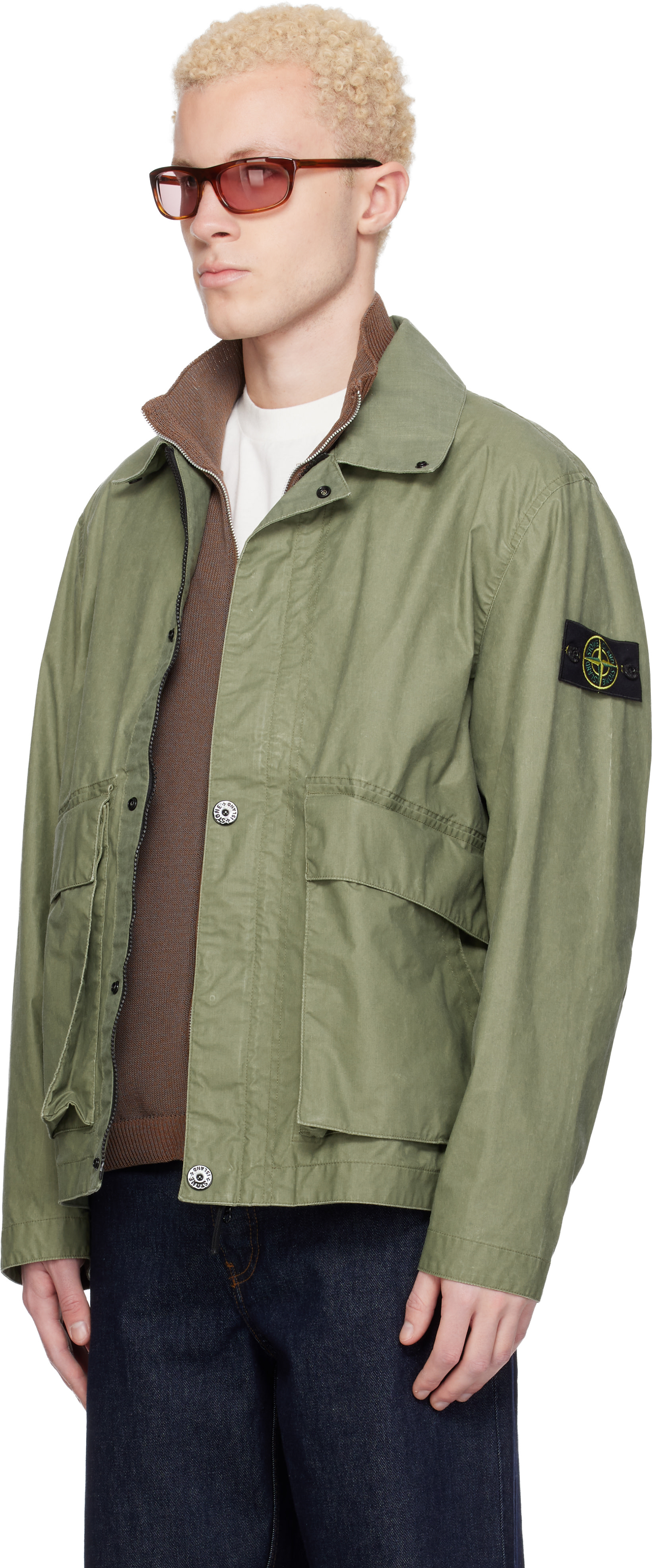 Stone Island: カーキ 4100054 Waxed Pigment Cotton Tela ジャケット