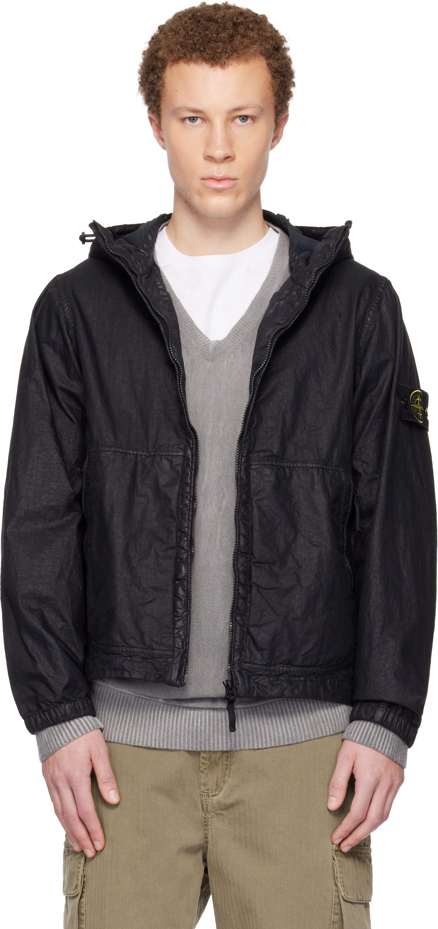 Stone Island: Black 4100053 Organic-Look Nylon Panama-TC Jacket