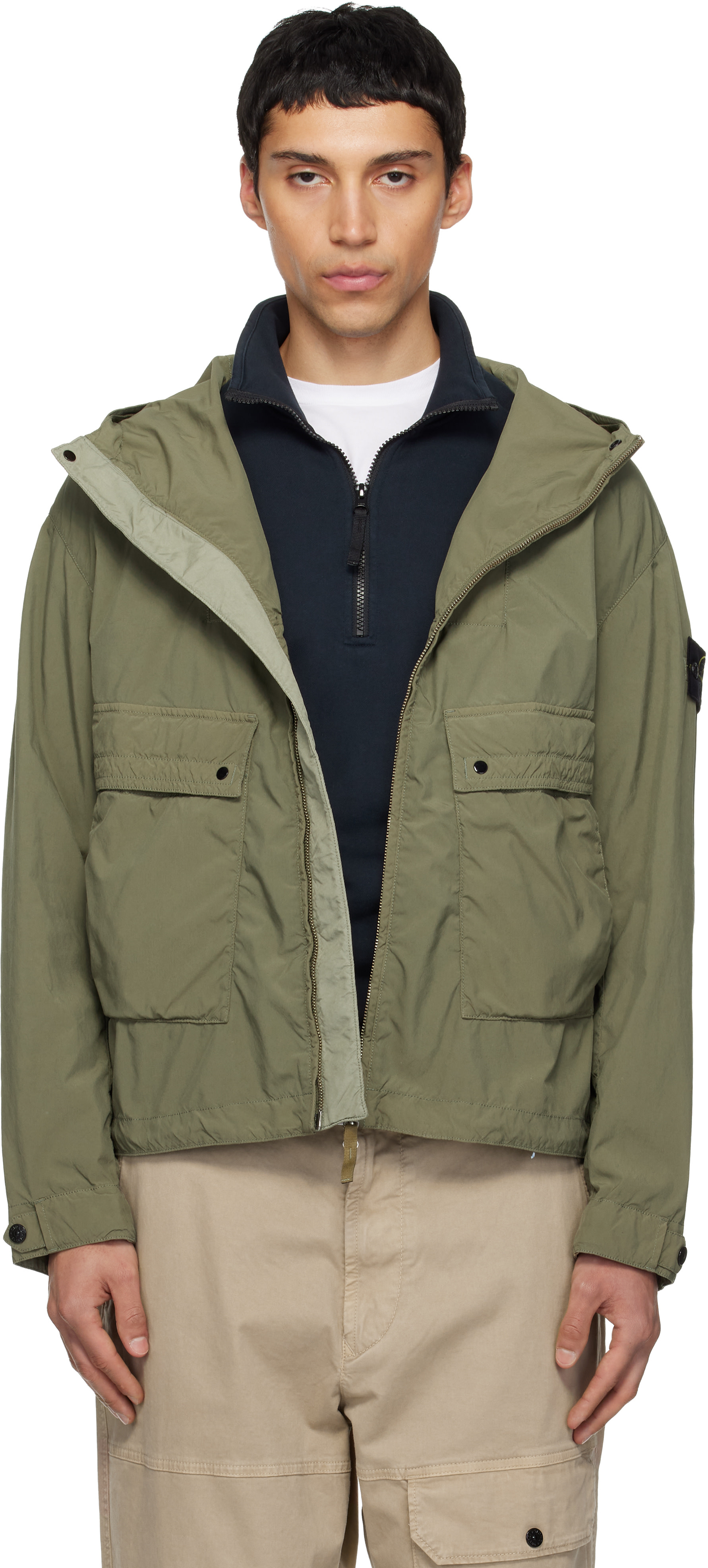 Stone Island - 카키 4100052 라이트 컴팩트 터치 쇼트 재킷