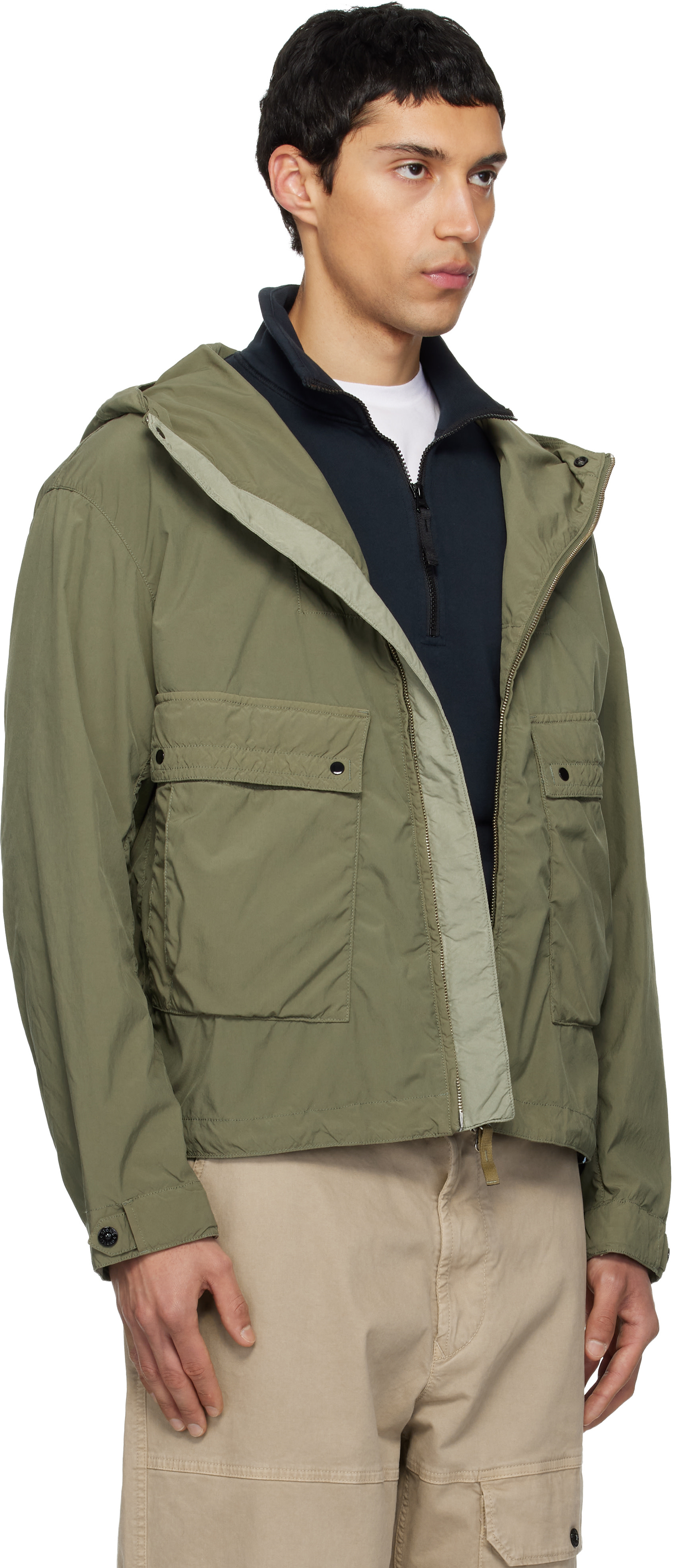 Stone Island - 카키 4100052 라이트 컴팩트 터치 쇼트 재킷