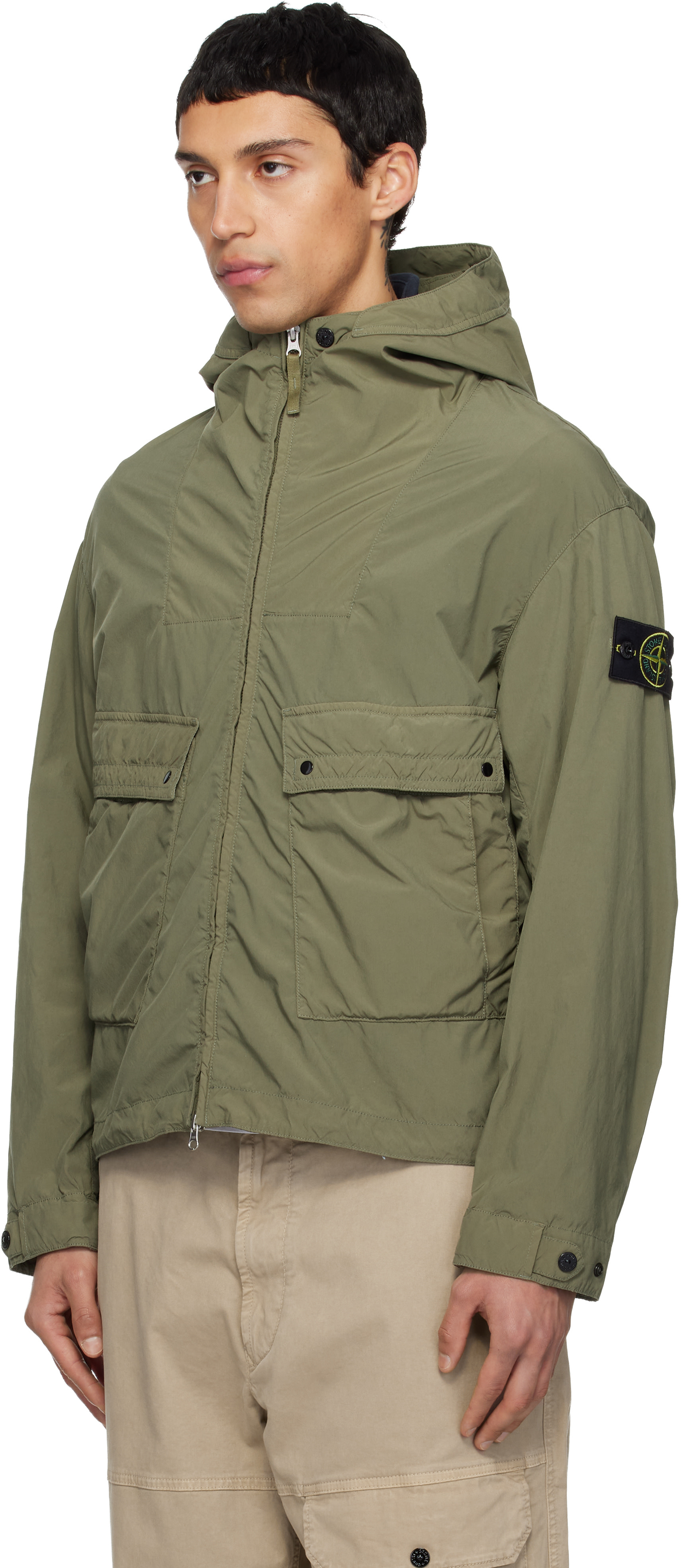 Stone Island - 카키 4100052 라이트 컴팩트 터치 쇼트 재킷