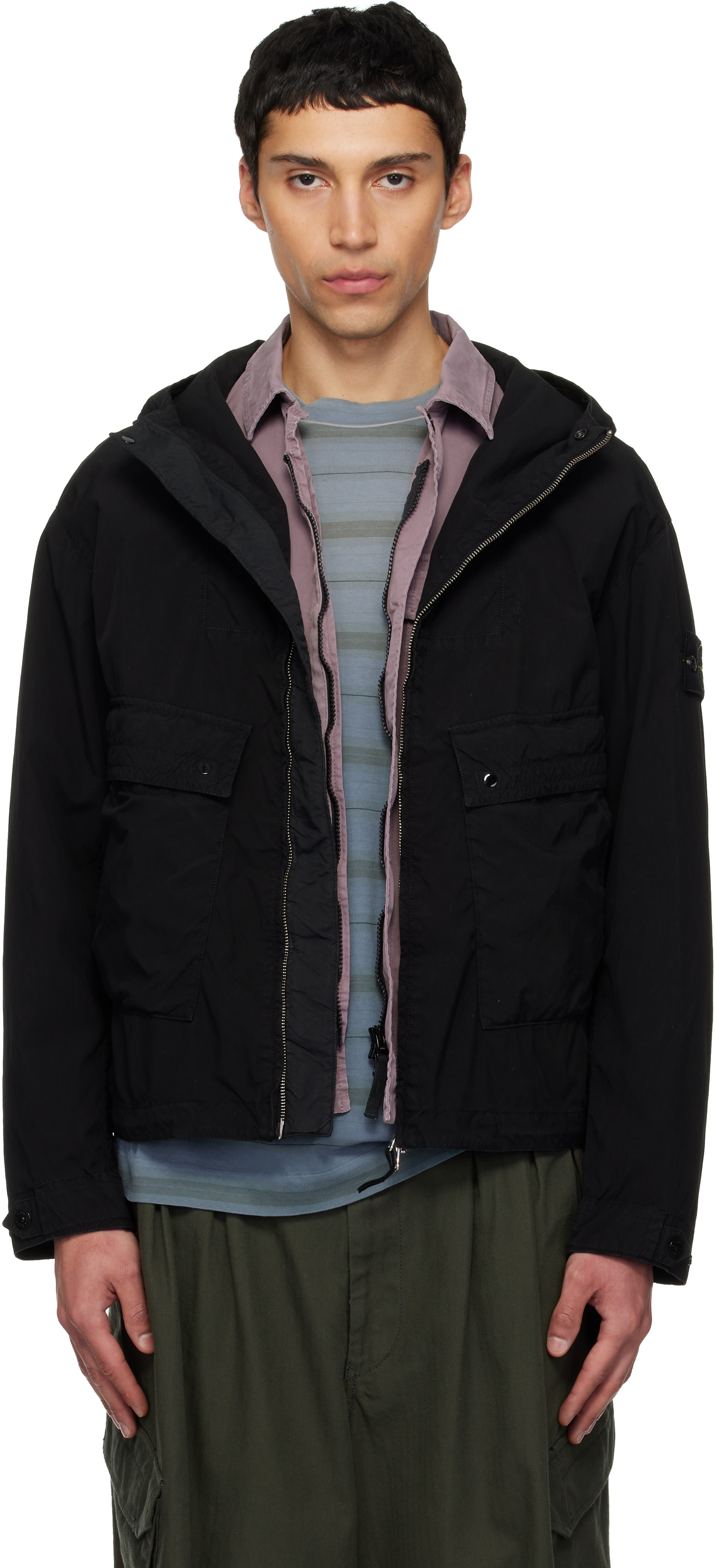 Stone Island - 블랙 4100052 라이트 컴팩트 터치 쇼트 재킷