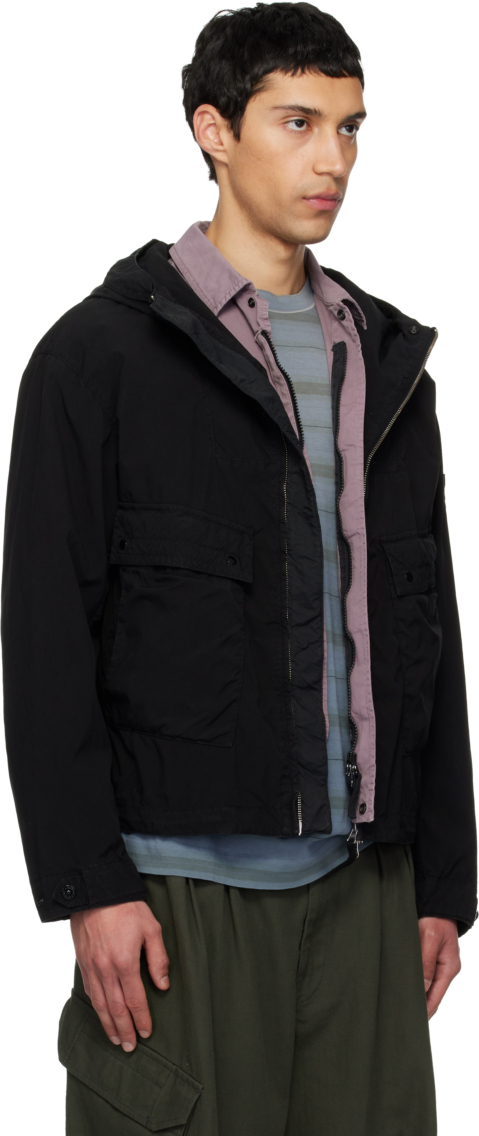 Stone Island - 블랙 4100052 라이트 컴팩트 터치 쇼트 재킷