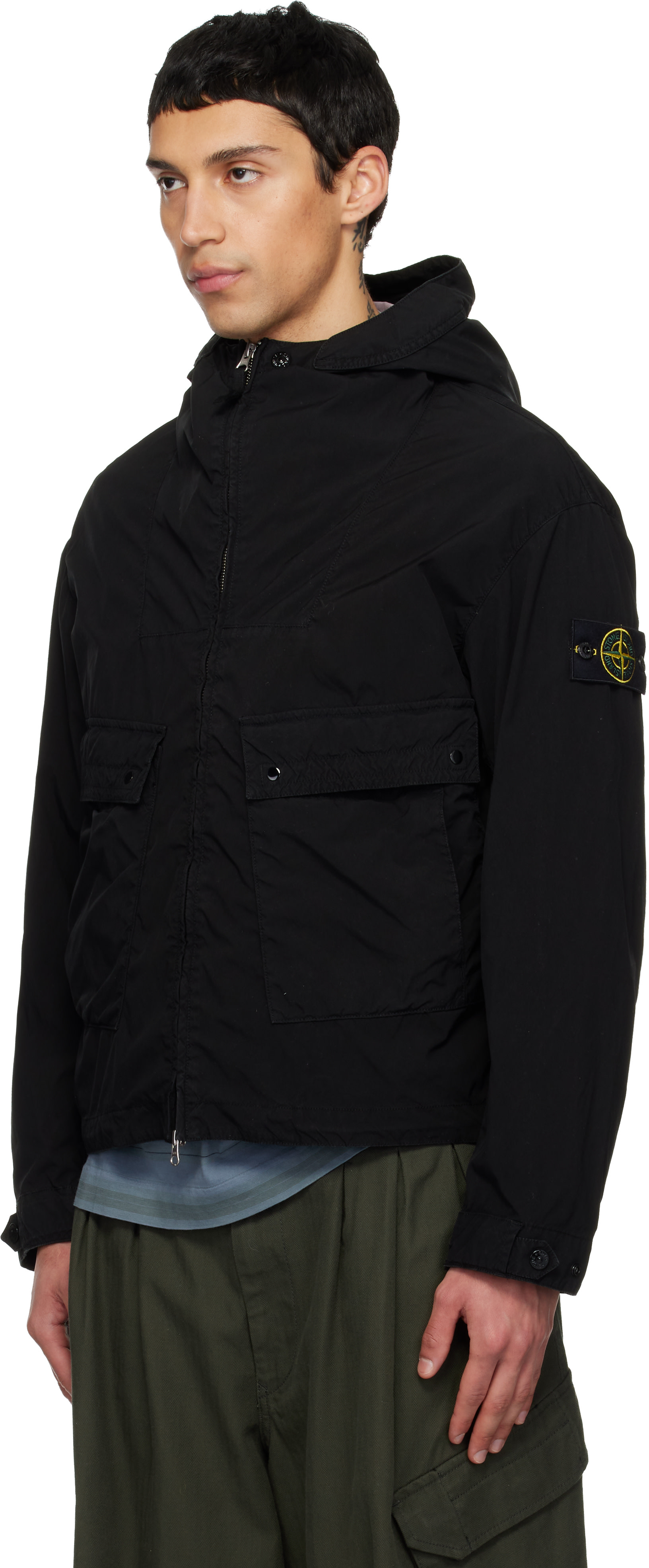 Stone Island - 블랙 4100052 라이트 컴팩트 터치 쇼트 재킷