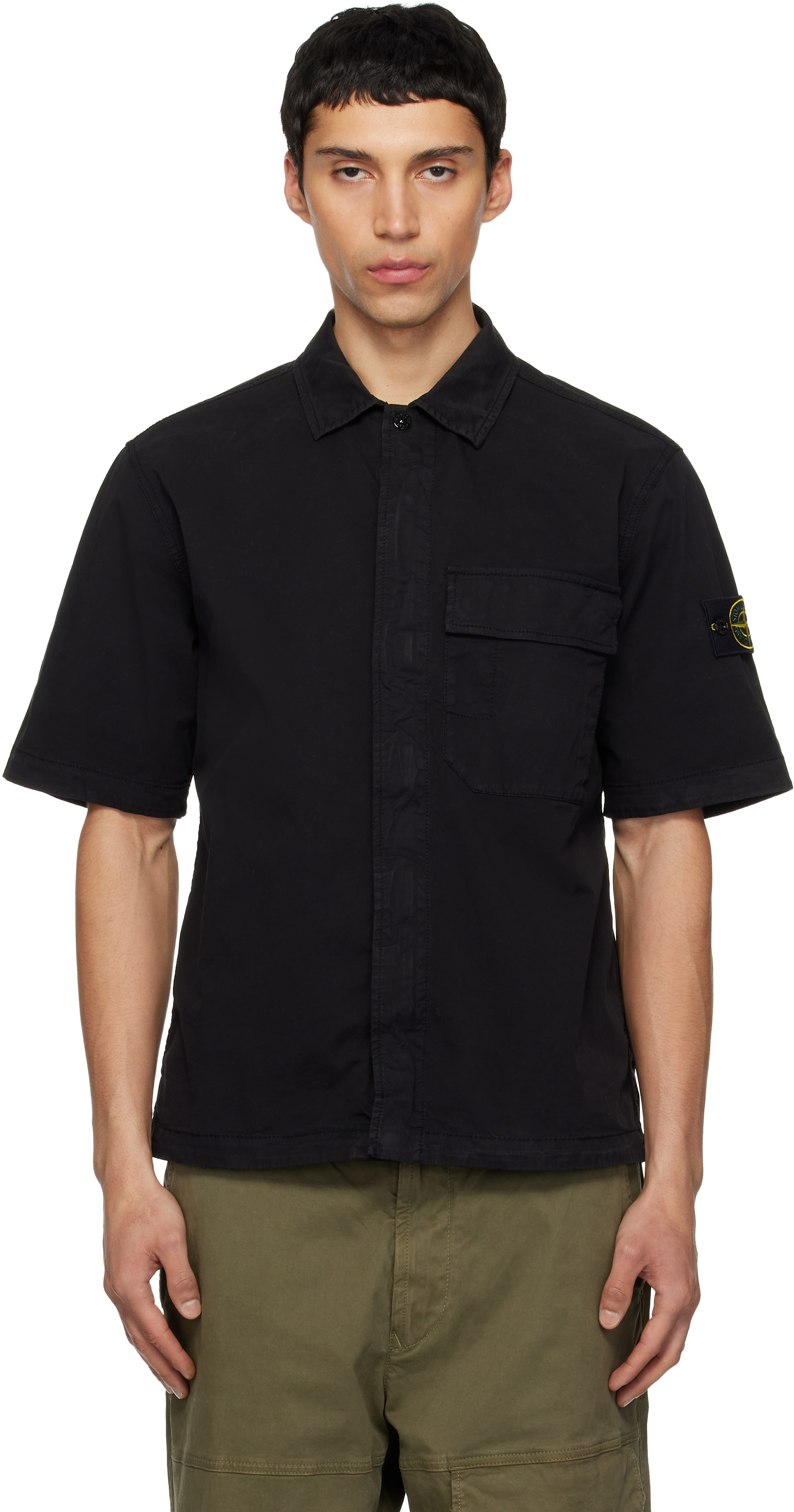 Stone Island: ブラック 1100025 Stretch Organic Cotton Twill シャツ