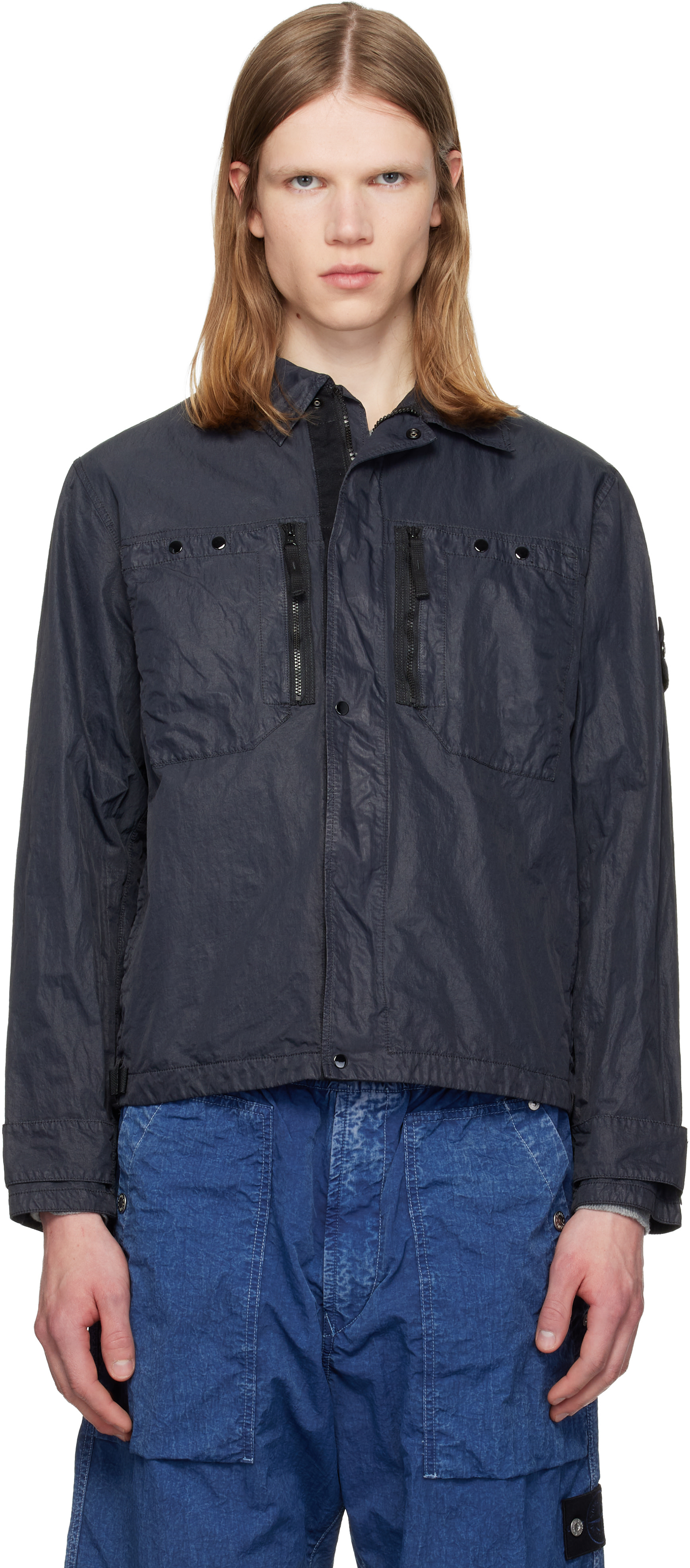 Stone Island: Navy 1200020 Nylon Micro Twill Shirt | SSENSE Denmark