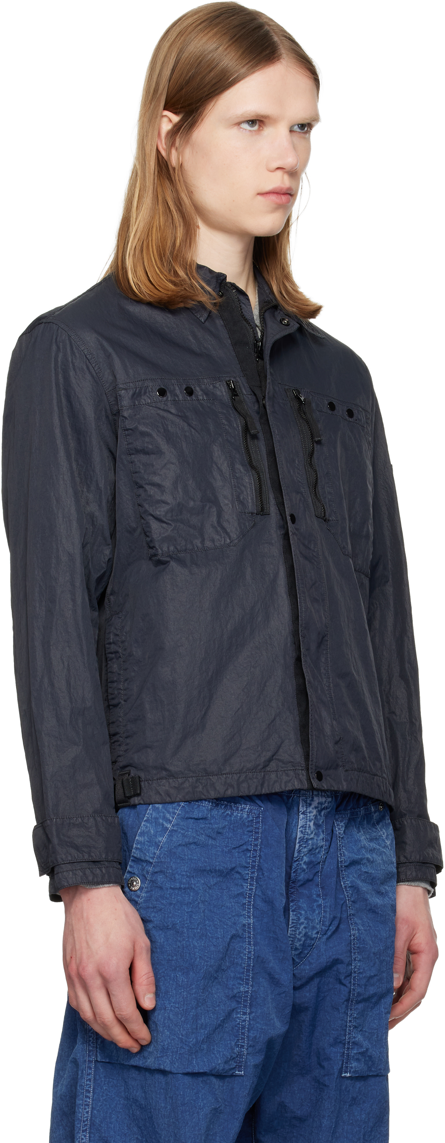 メンズ Stone Island Twill Shirt Jacket (ネービー)