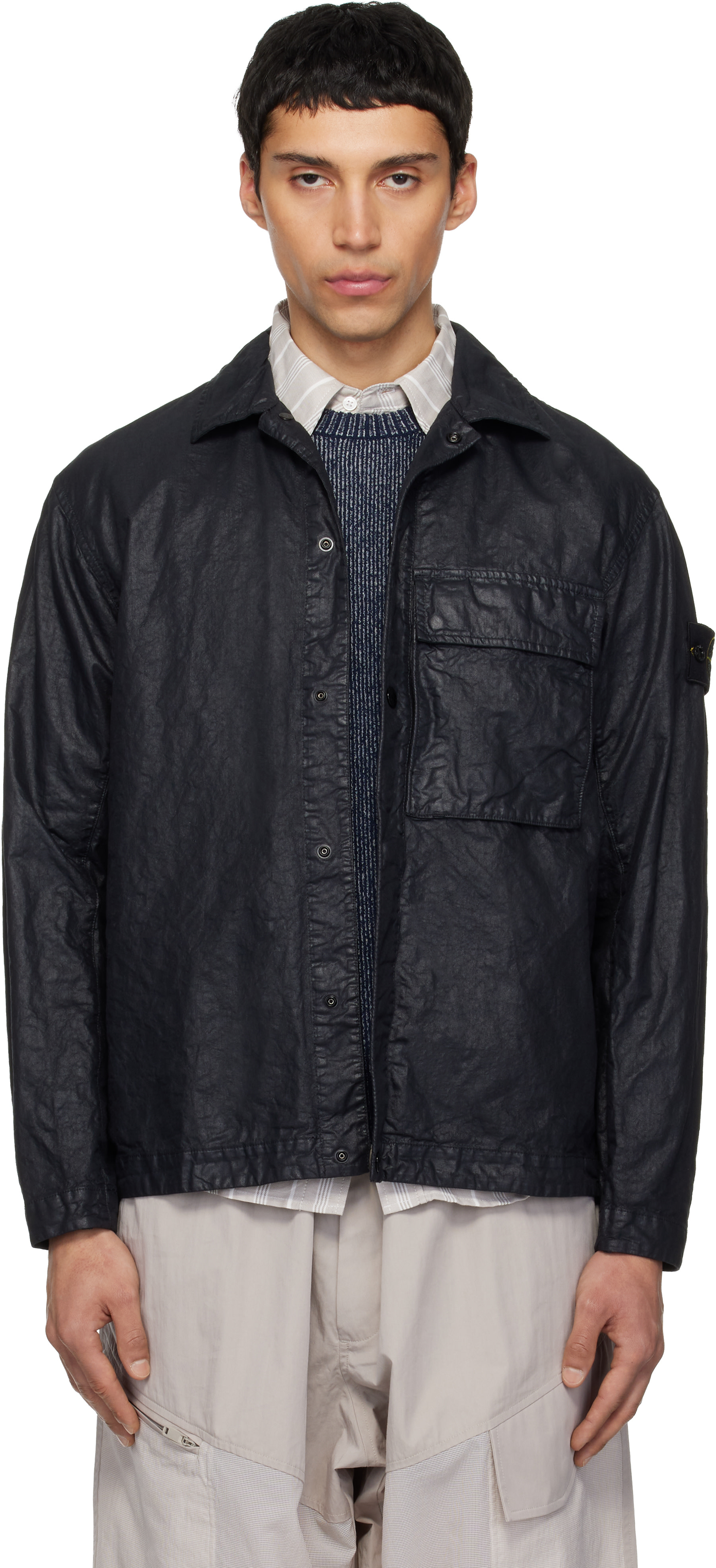 Stone Island: Black 1200003 Organic-Look Nylon Panama-TC Overshirt