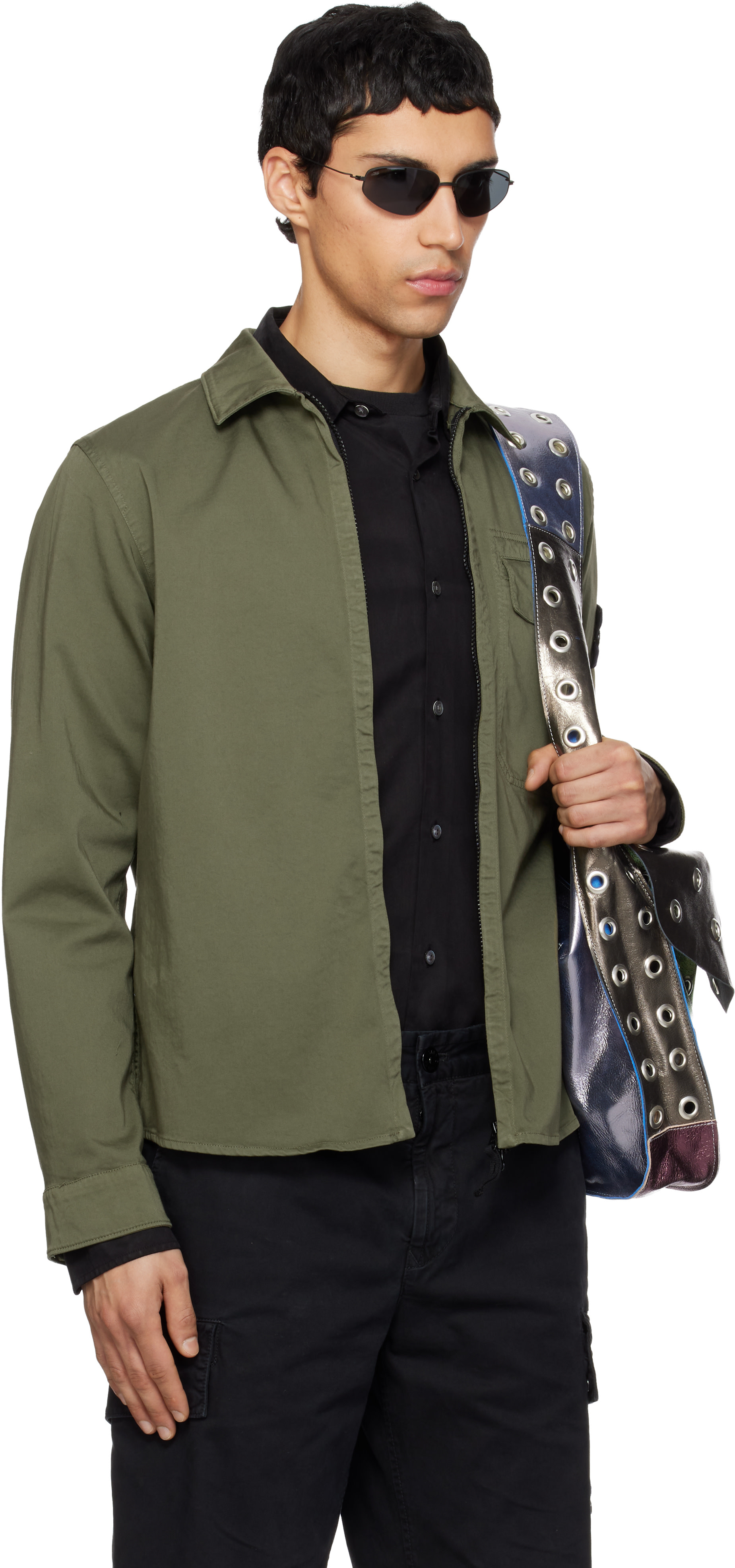 Stone Island: カーキ 1200015 Stretch Organic Cotton Satin シャツ
