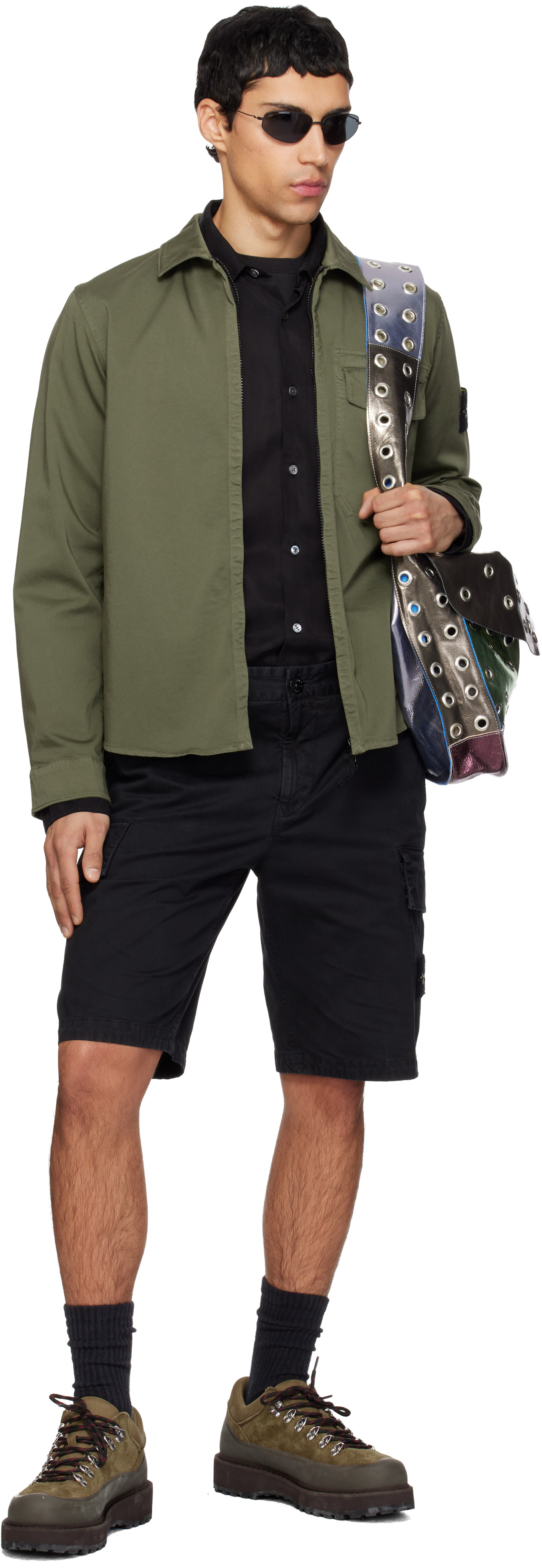 Stone Island: カーキ 1200015 Stretch Organic Cotton Satin シャツ