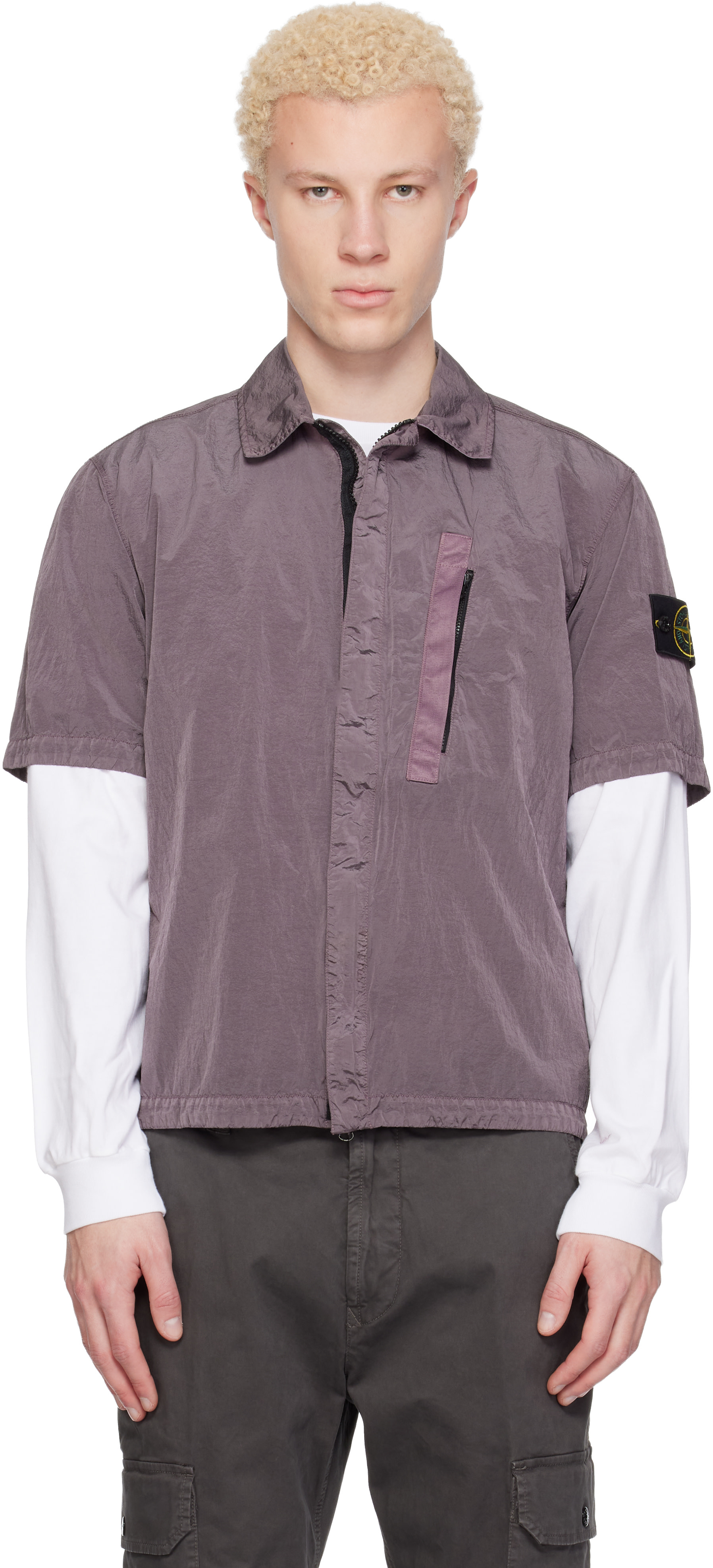 Stone Island: Purple 1200028 Nylon Metal ECONYL Shirt | SSENSE Canada
