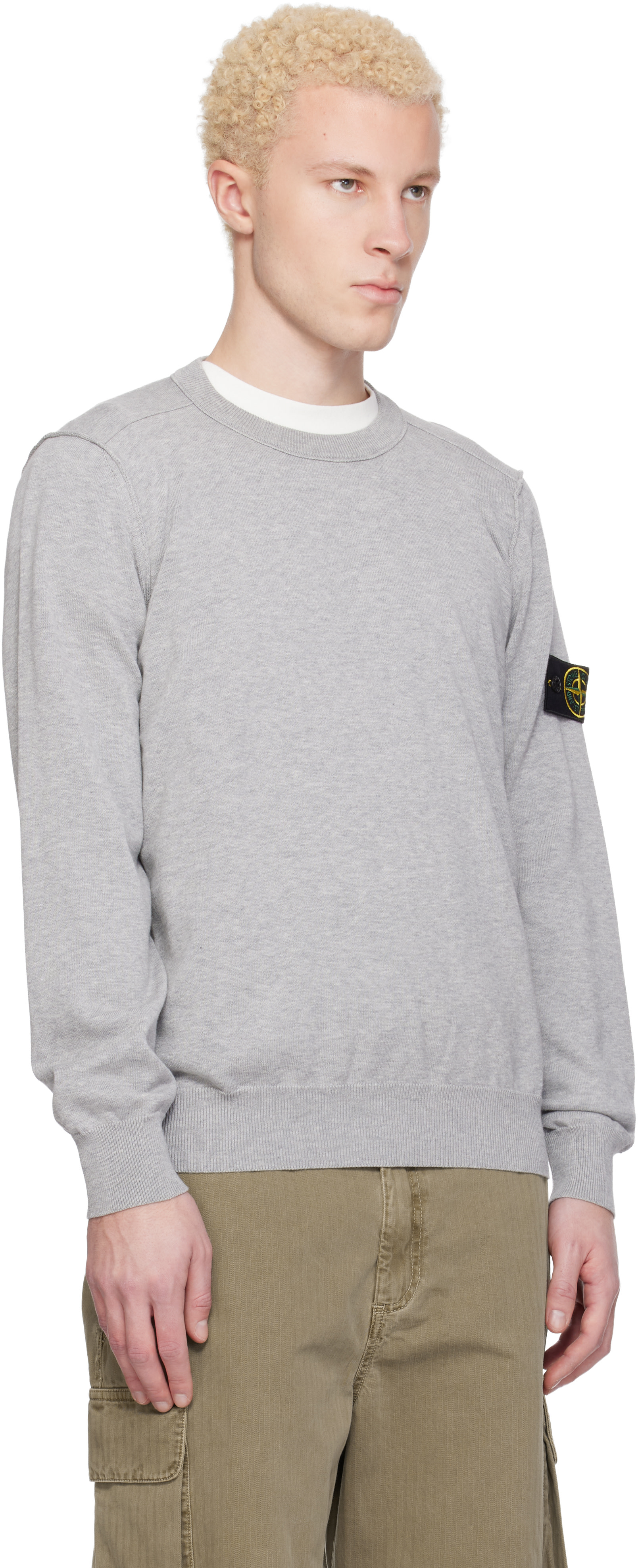 Stone Island - Pull 5100053 gris en coton bio doux