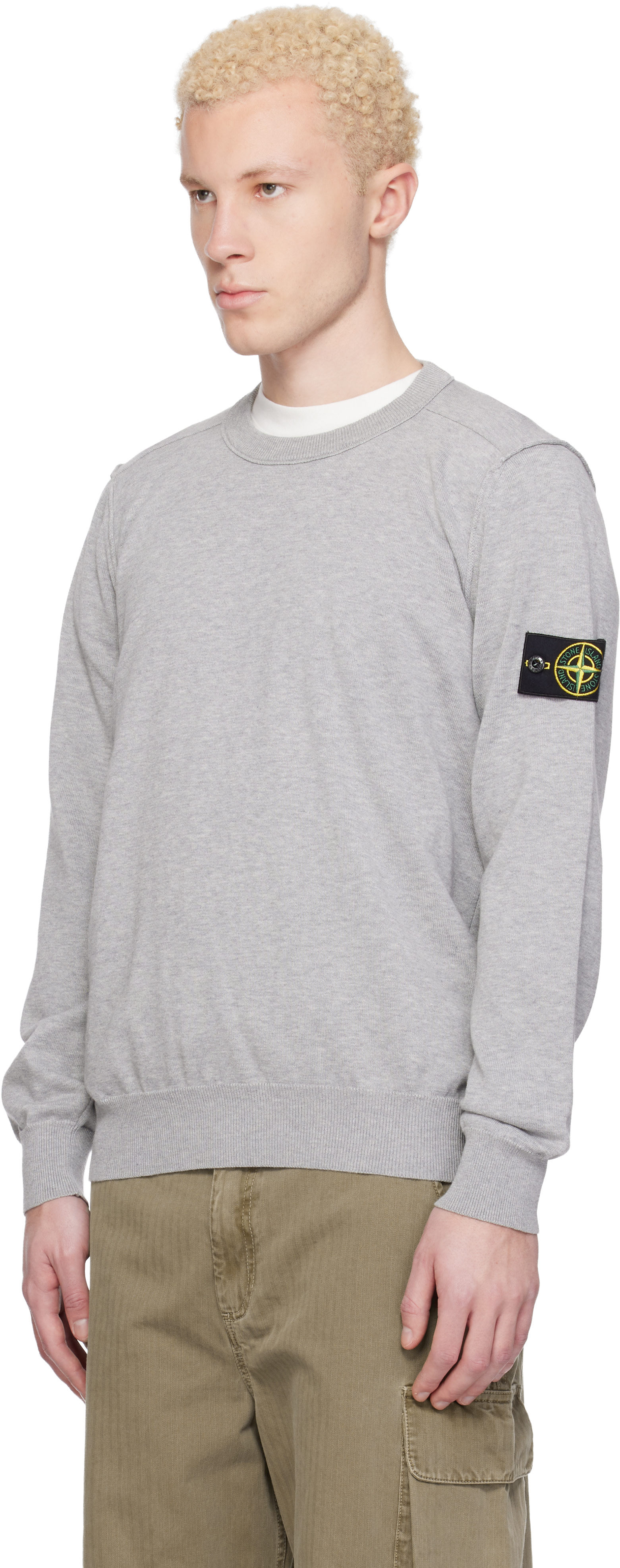 Stone Island - Pull 5100053 gris en coton bio doux