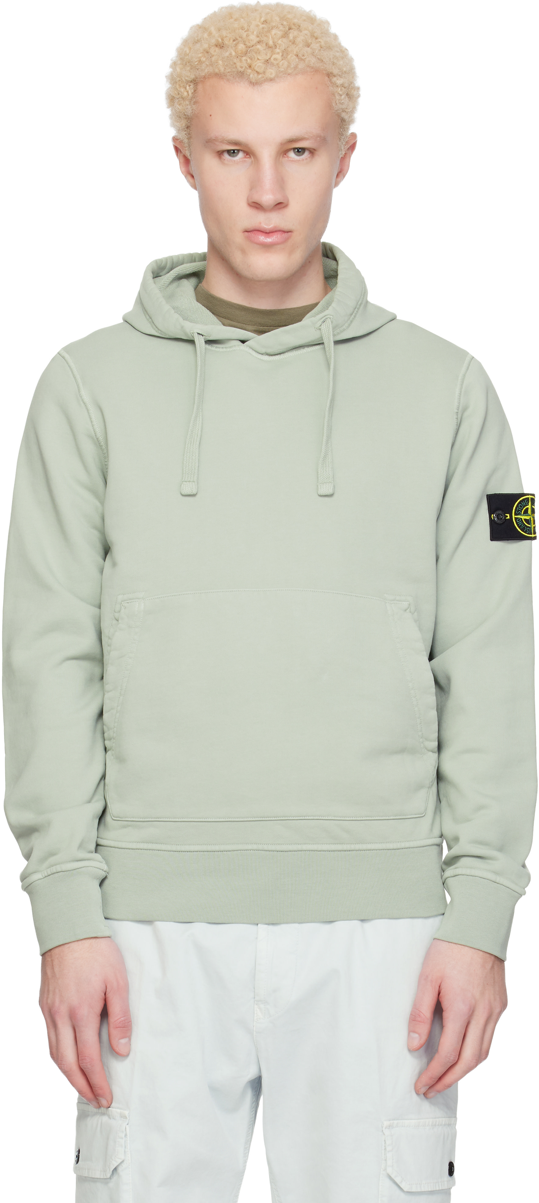 Stone Island - Pull à capuche 6100062 vert en molleton de coton bio