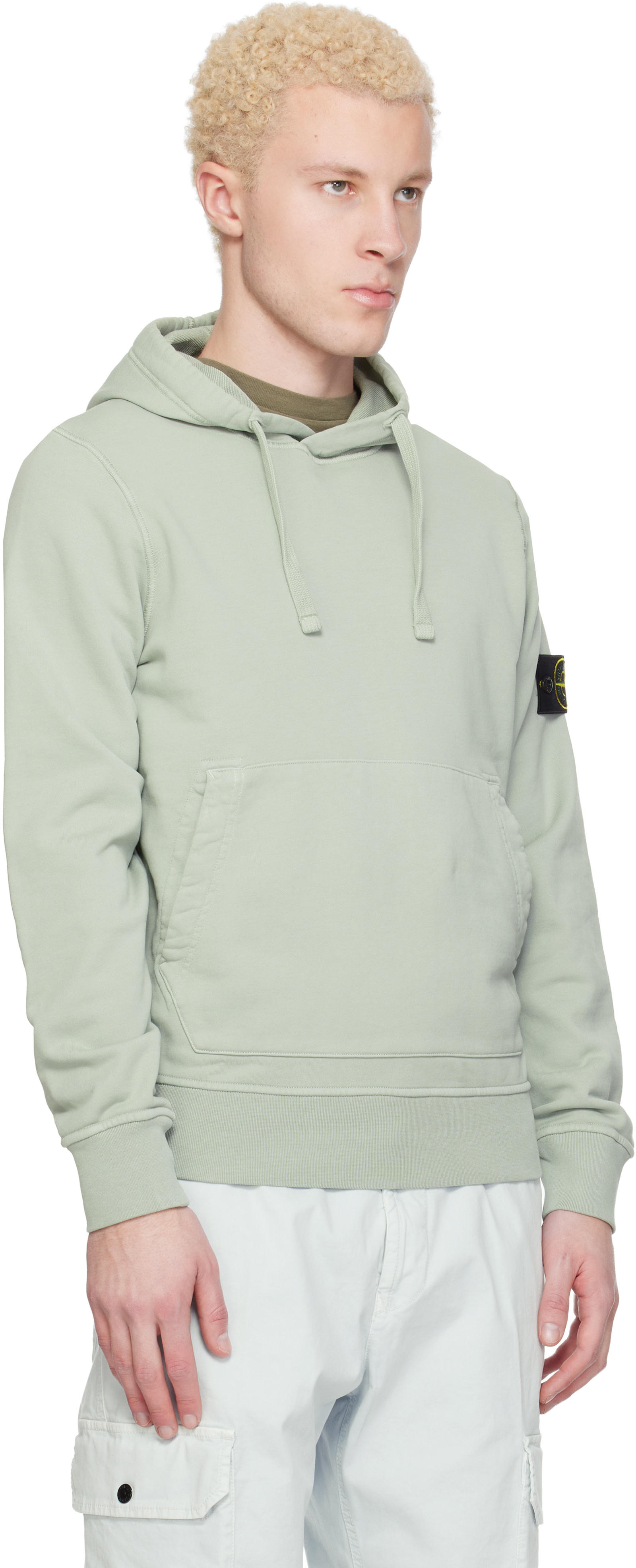 Stone Island - Pull à capuche 6100062 vert en molleton de coton bio