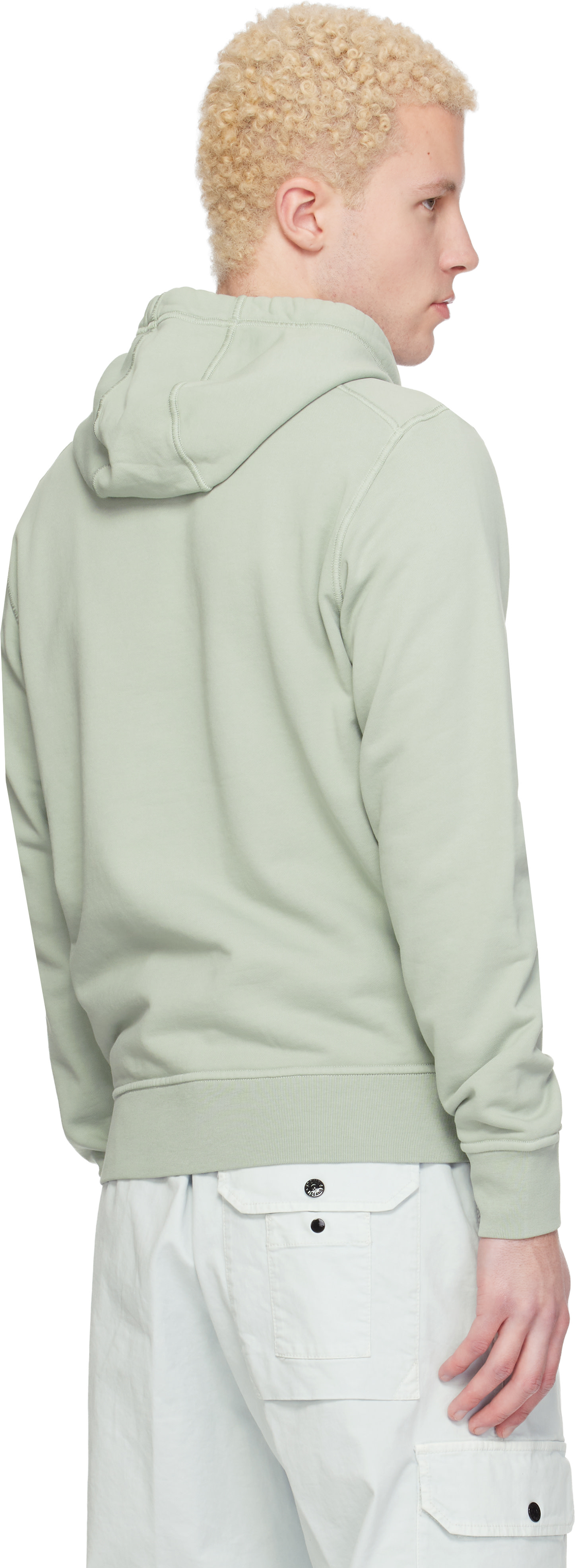 Stone Island - Pull à capuche 6100062 vert en molleton de coton bio