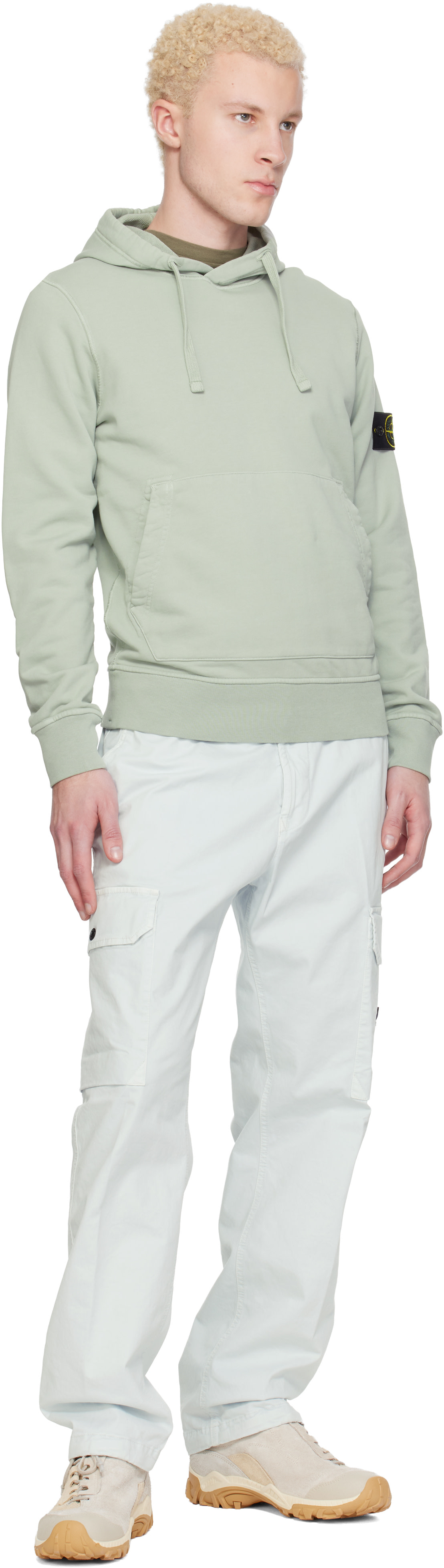 Stone Island - Pull à capuche 6100062 vert en molleton de coton bio