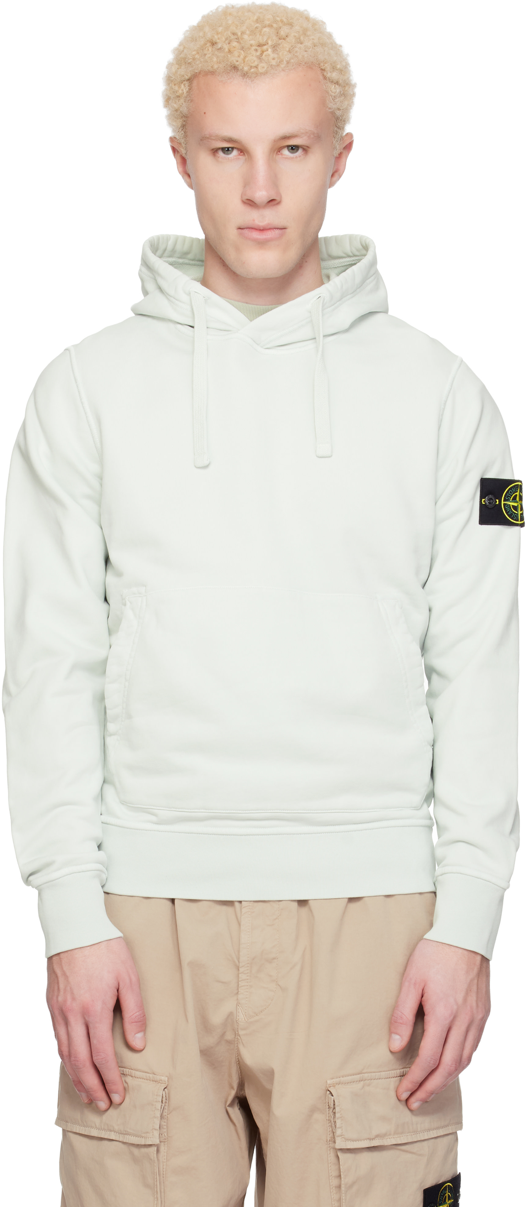 Stone Island - Pull à capuche 6100061 bleu en molleton de coton bio
