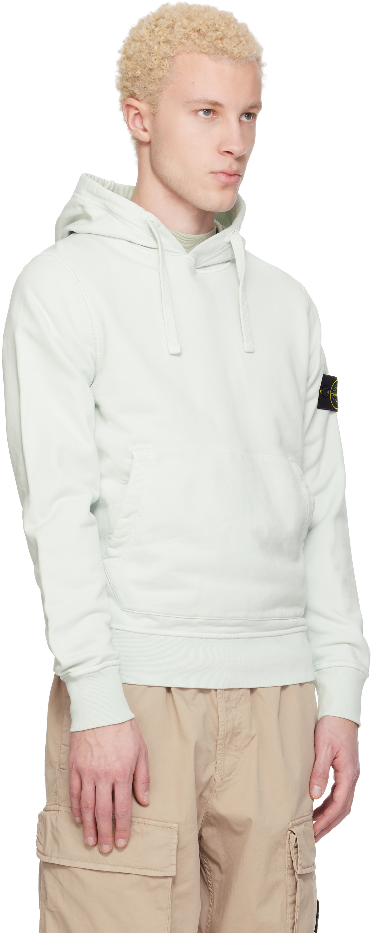 Stone Island - Pull à capuche 6100061 bleu en molleton de coton bio