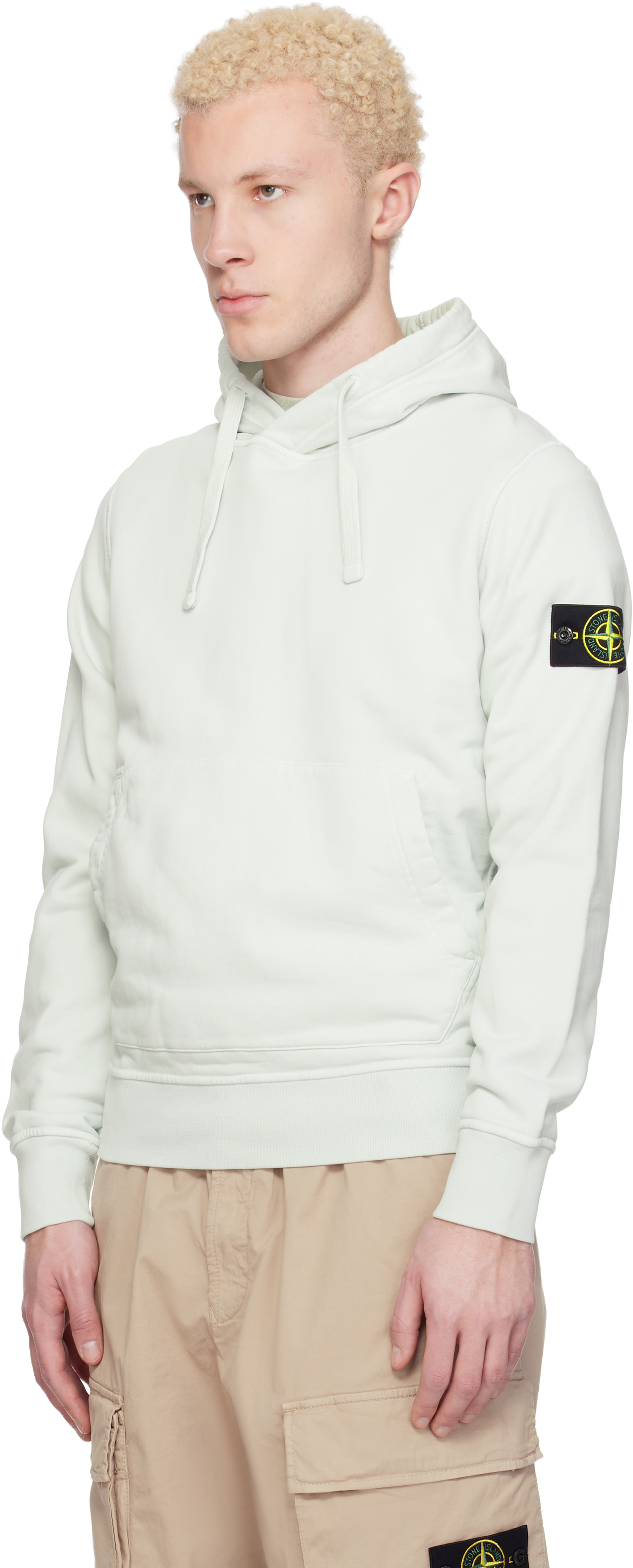 Stone Island - Pull à capuche 6100061 bleu en molleton de coton bio