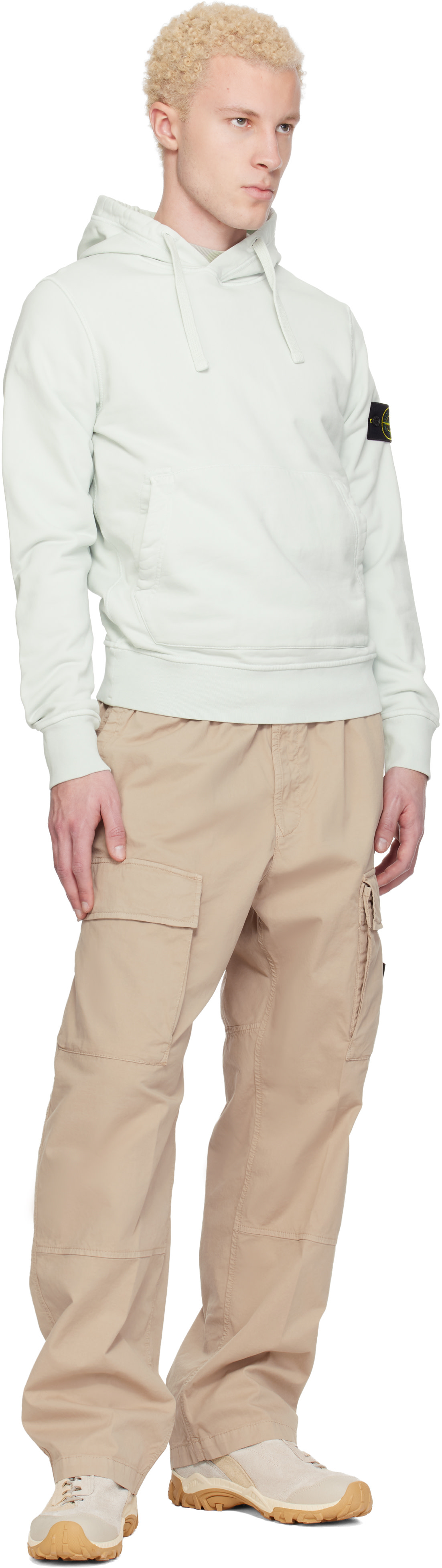 Stone Island - Pull à capuche 6100061 bleu en molleton de coton bio