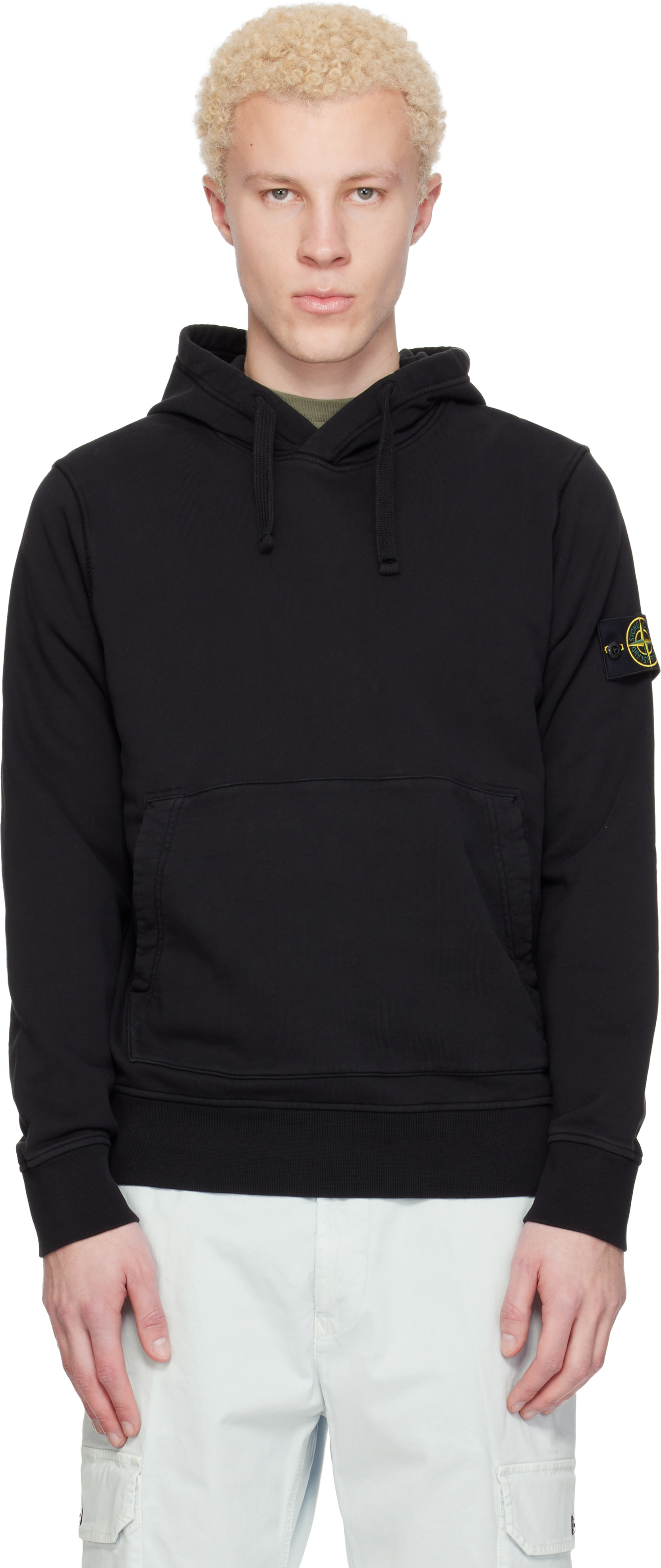 Stone Island - Pull à capuche 6100062 noir en molleton de coton bio