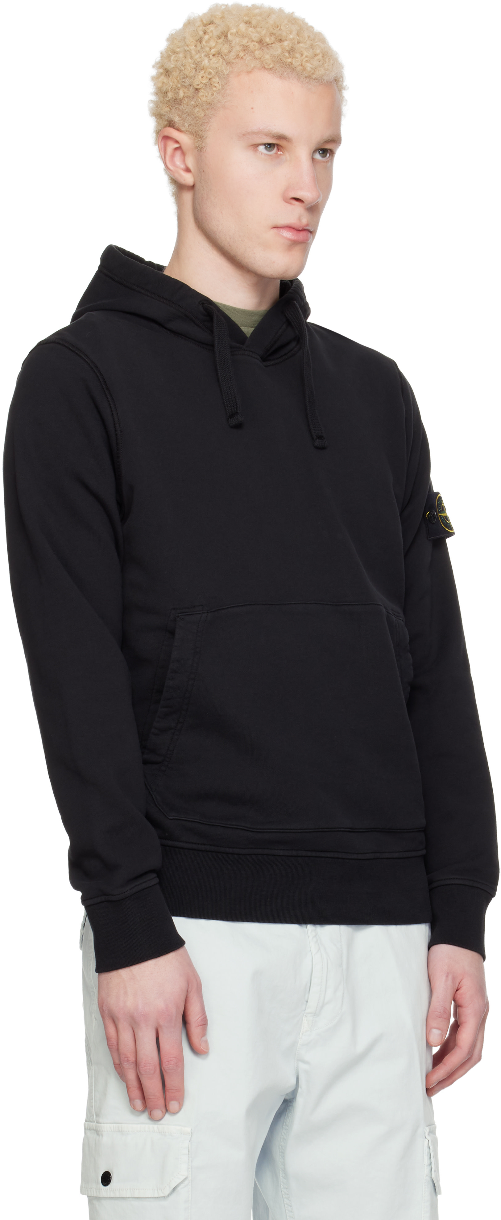 Stone Island - Pull à capuche 6100062 noir en molleton de coton bio