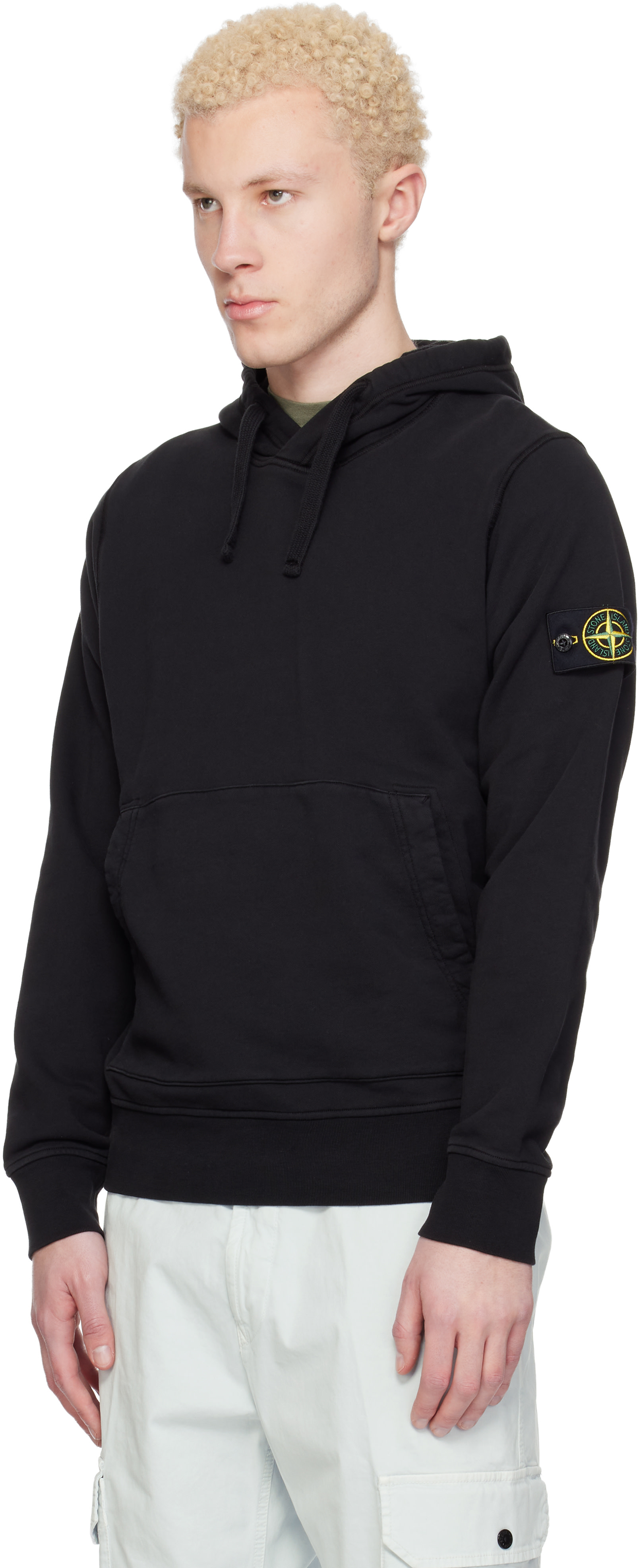 Stone Island - Pull à capuche 6100062 noir en molleton de coton bio