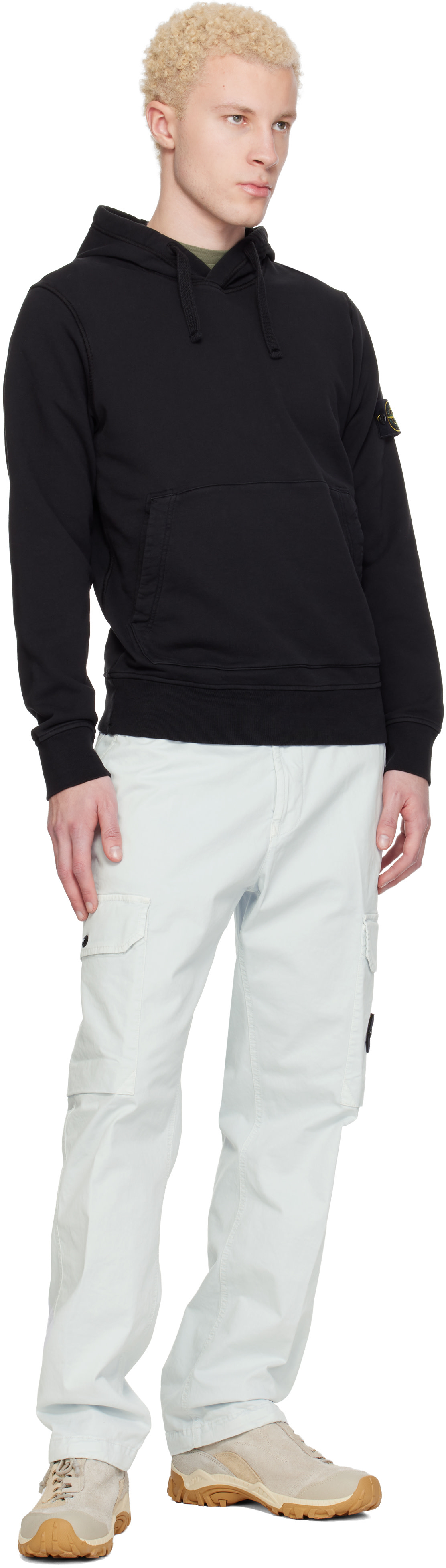 Stone Island - Pull à capuche 6100062 noir en molleton de coton bio
