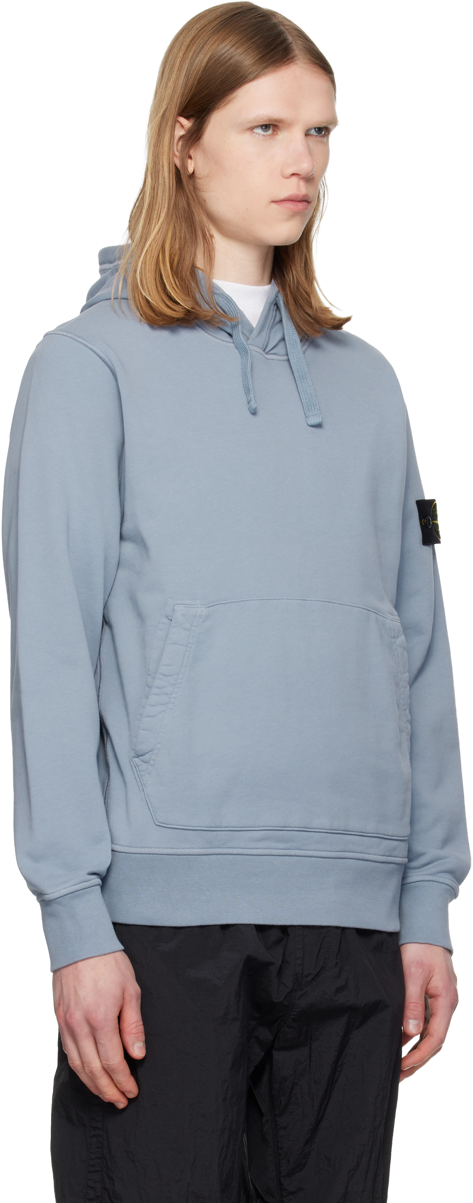 Stone Island - Pull à capuche 6100061 bleu en molleton de coton bio