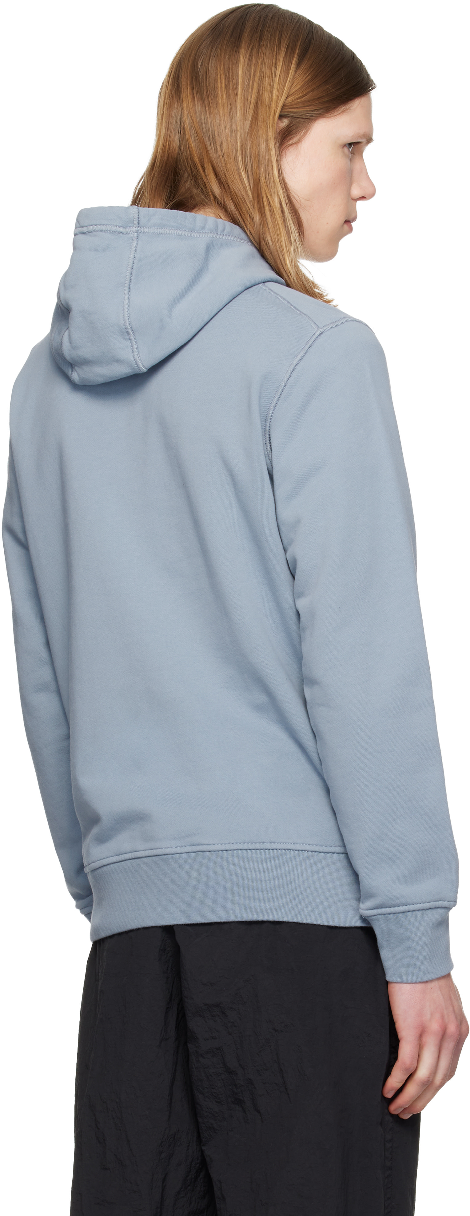 Stone Island - Pull à capuche 6100061 bleu en molleton de coton bio